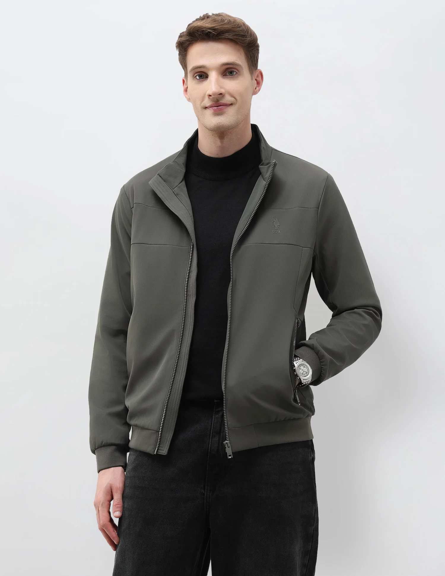 Mock Collar Solid Jacket