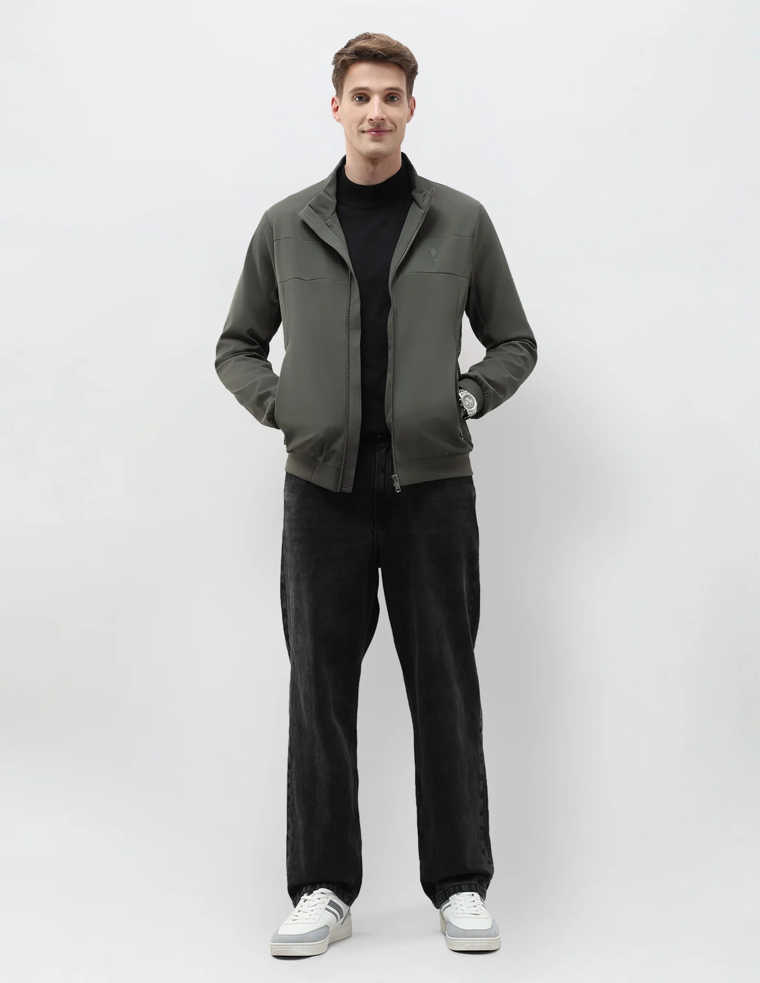 Mock Collar Solid Jacket - Image 3