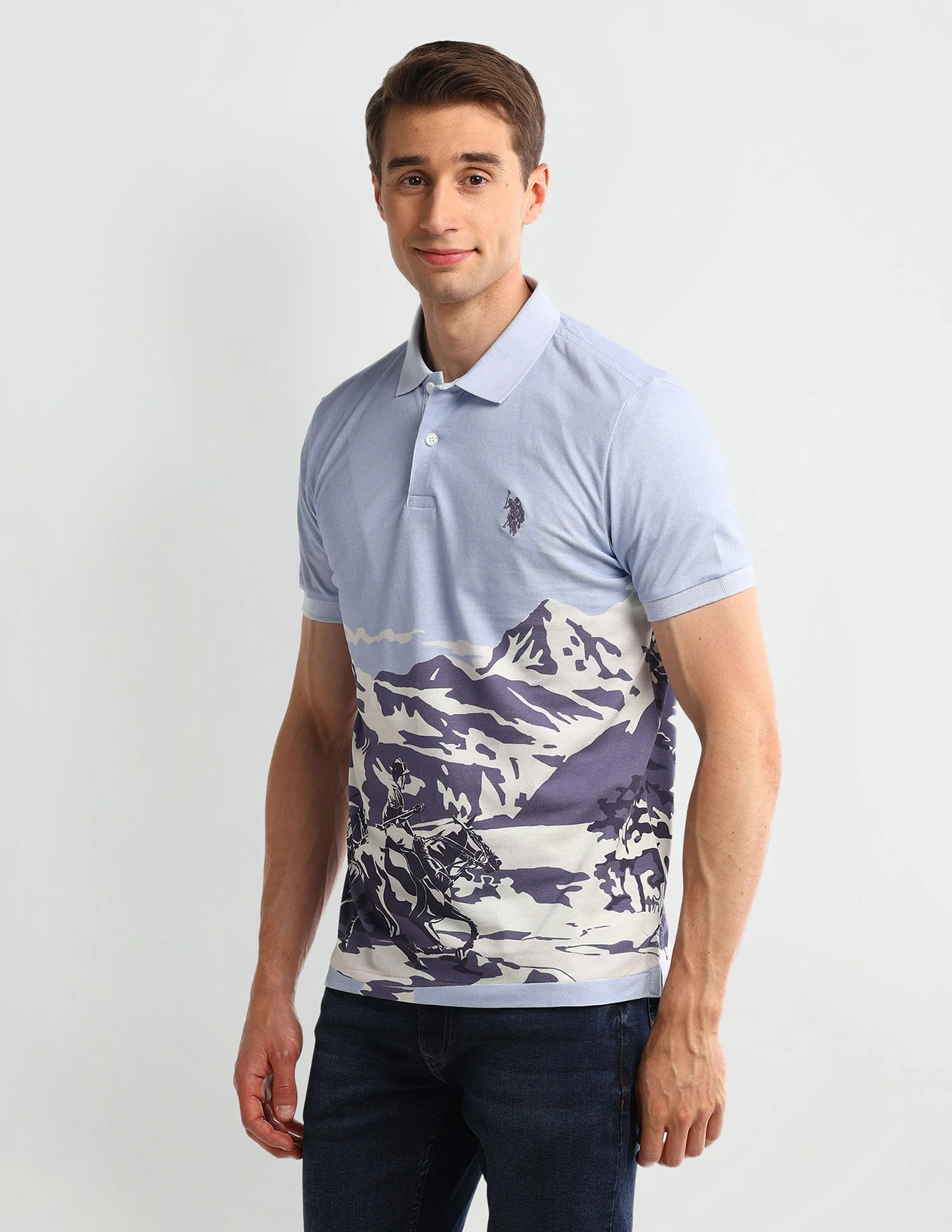 Muscle Fit Graphic Cotton Polo Shirt - Image 4