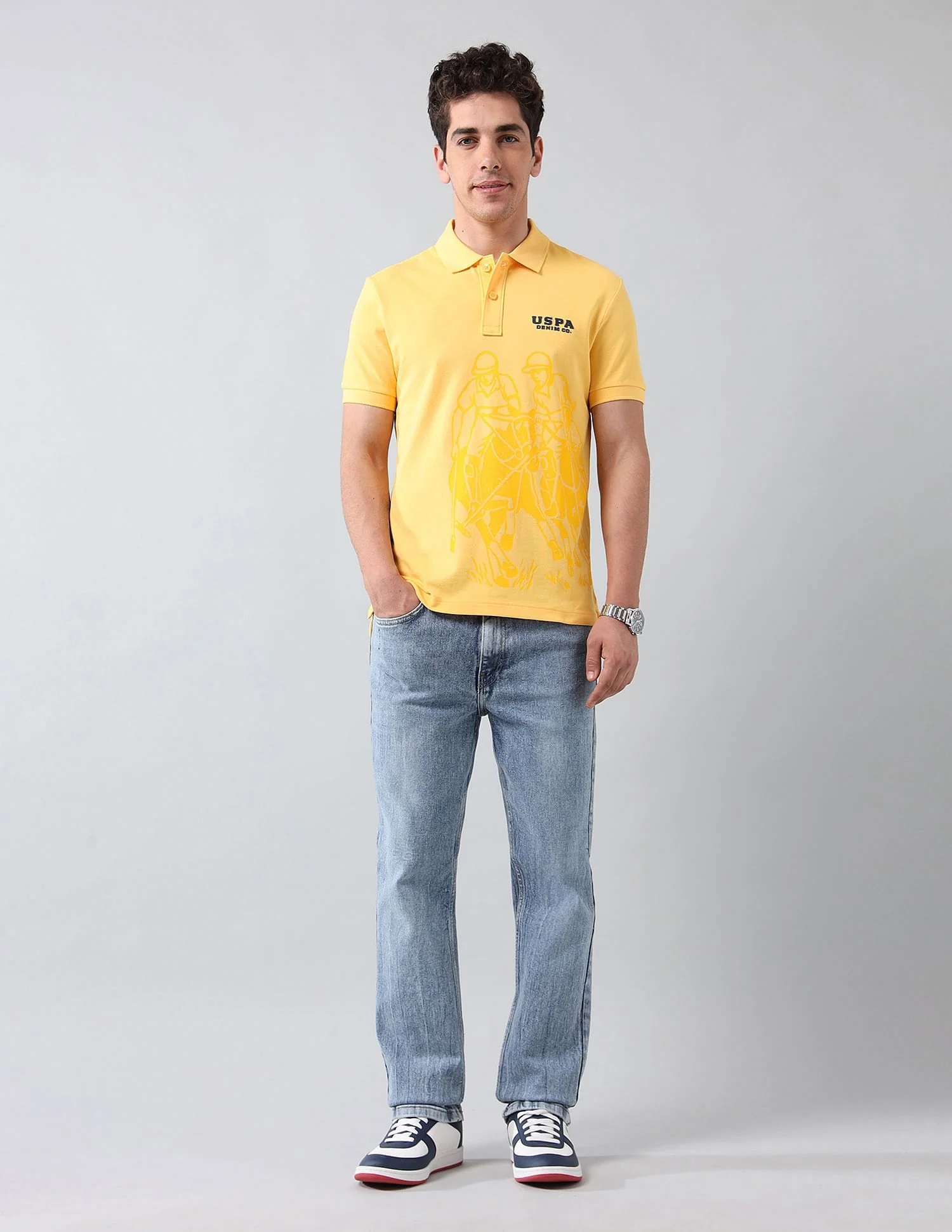 Muscle Fit Tonal Brand Printed Polo Shirt - Image 3