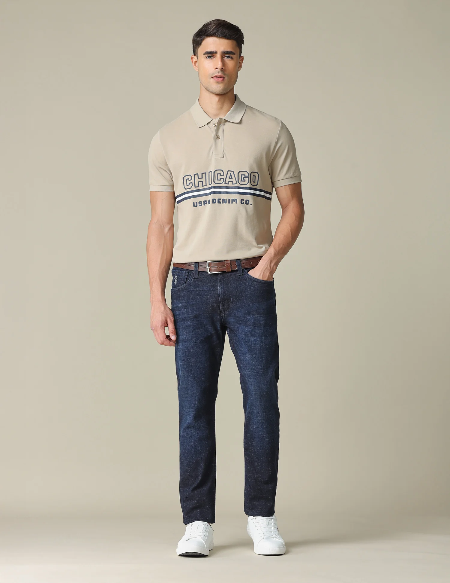 Muscle Fit Typographic Printed Polo Shirt - Image 3