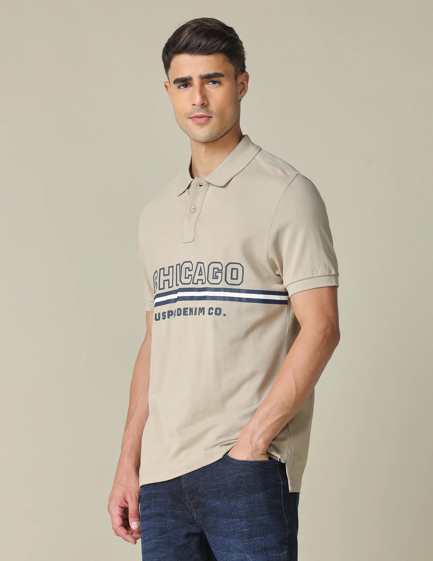 Muscle Fit Typographic Printed Polo Shirt - Image 4