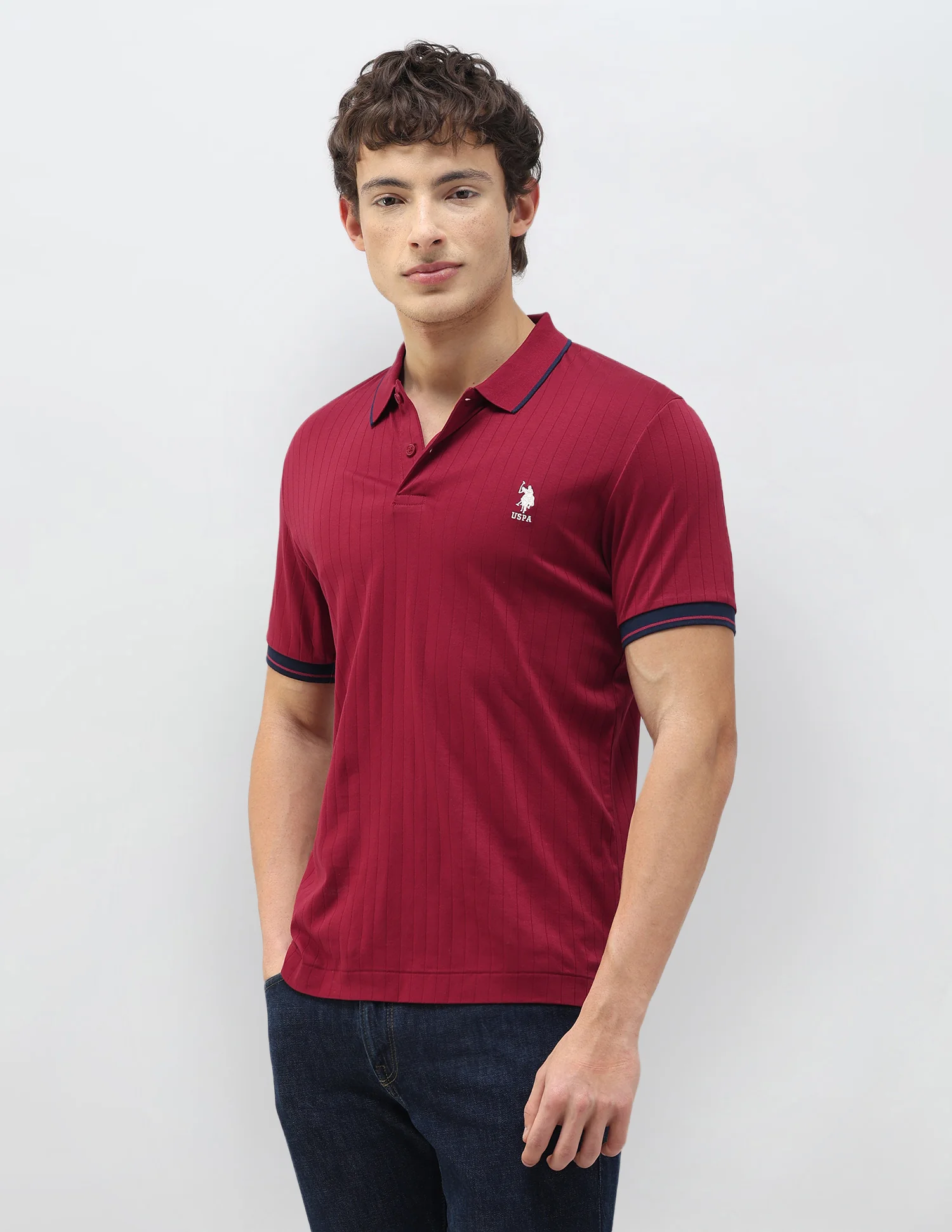 New Port Marina Vertical Striped Patterned Knit Polo Shirt - Image 4