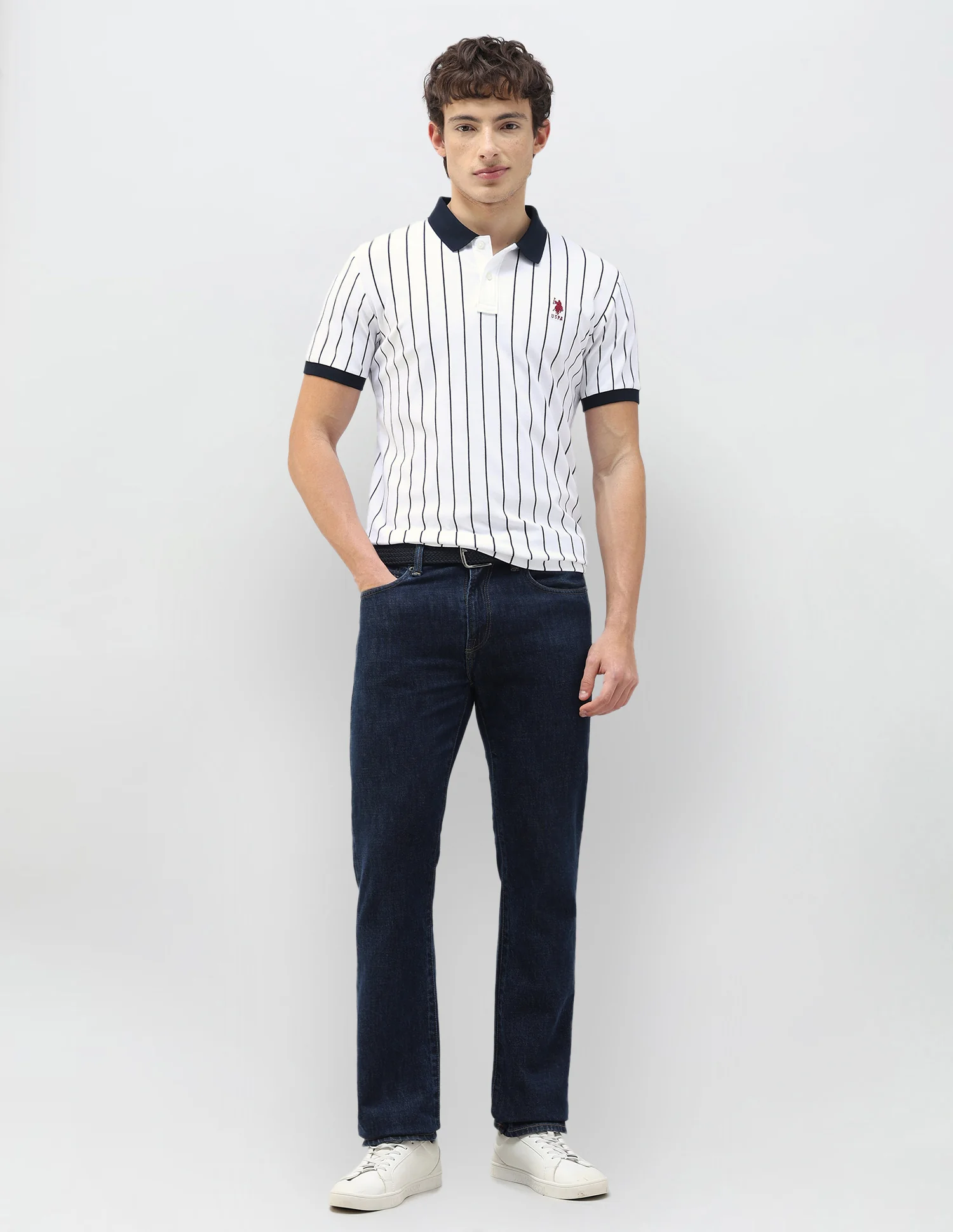 New Port Marina Vertical Striped Polo Shirt - Image 3