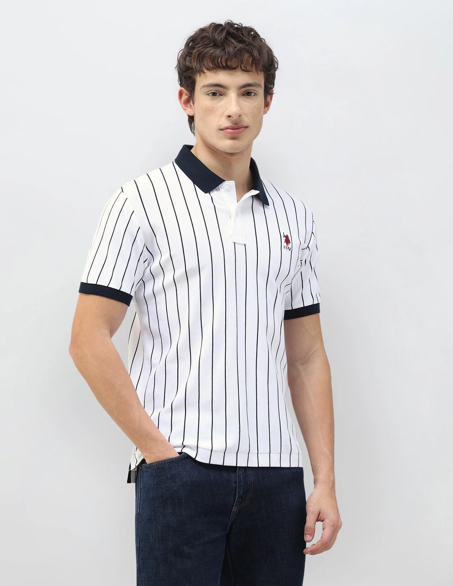 New Port Marina Vertical Striped Polo Shirt - Image 4