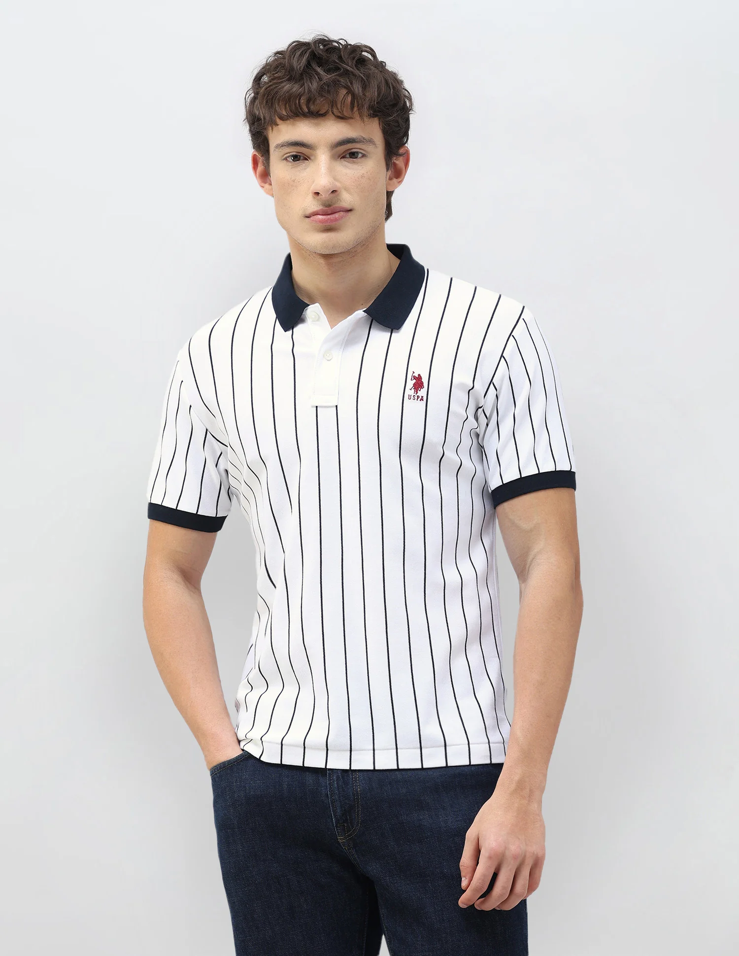 New Port Marina Vertical Striped Polo Shirt - Image 6
