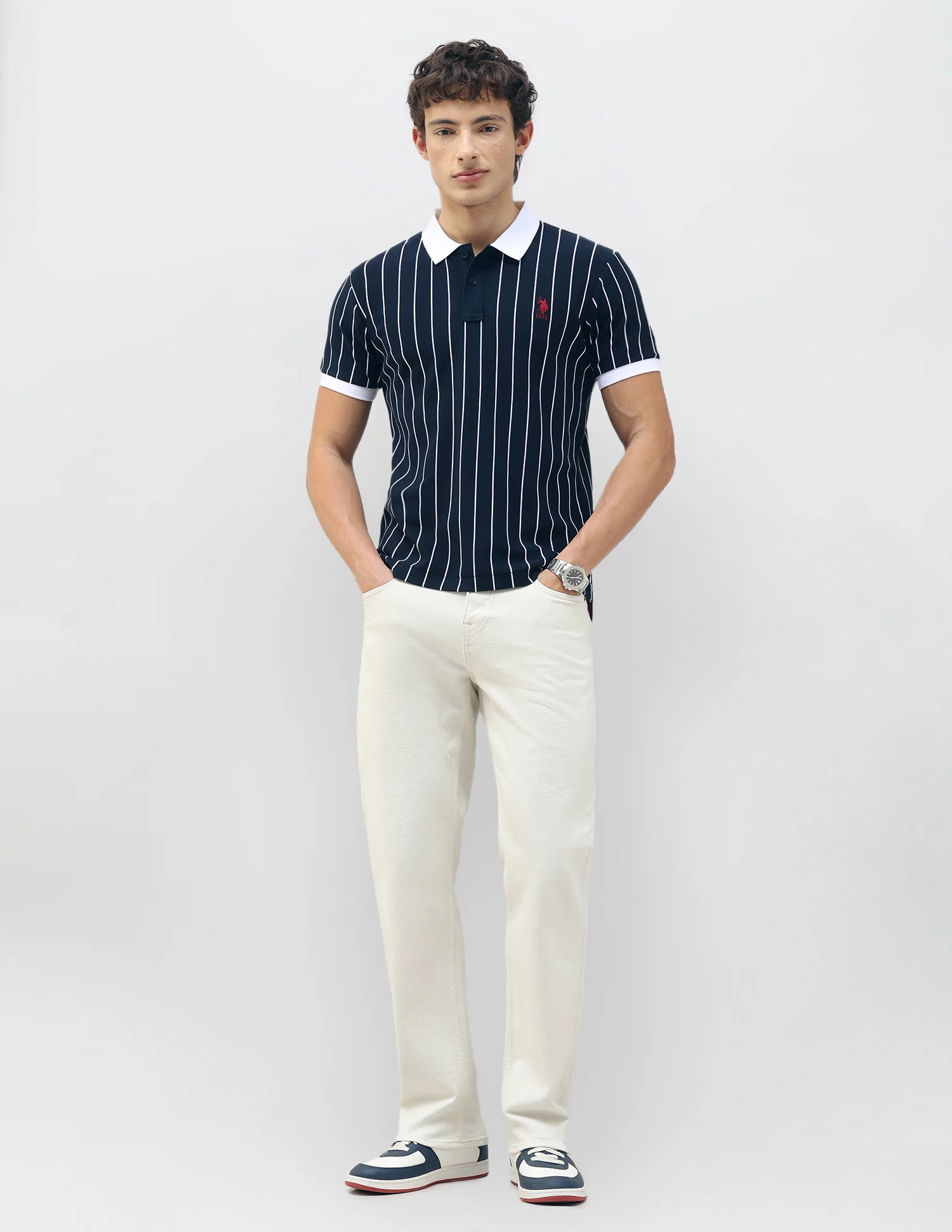New Port Marina Vertical Striped Polo Shirt - Image 3