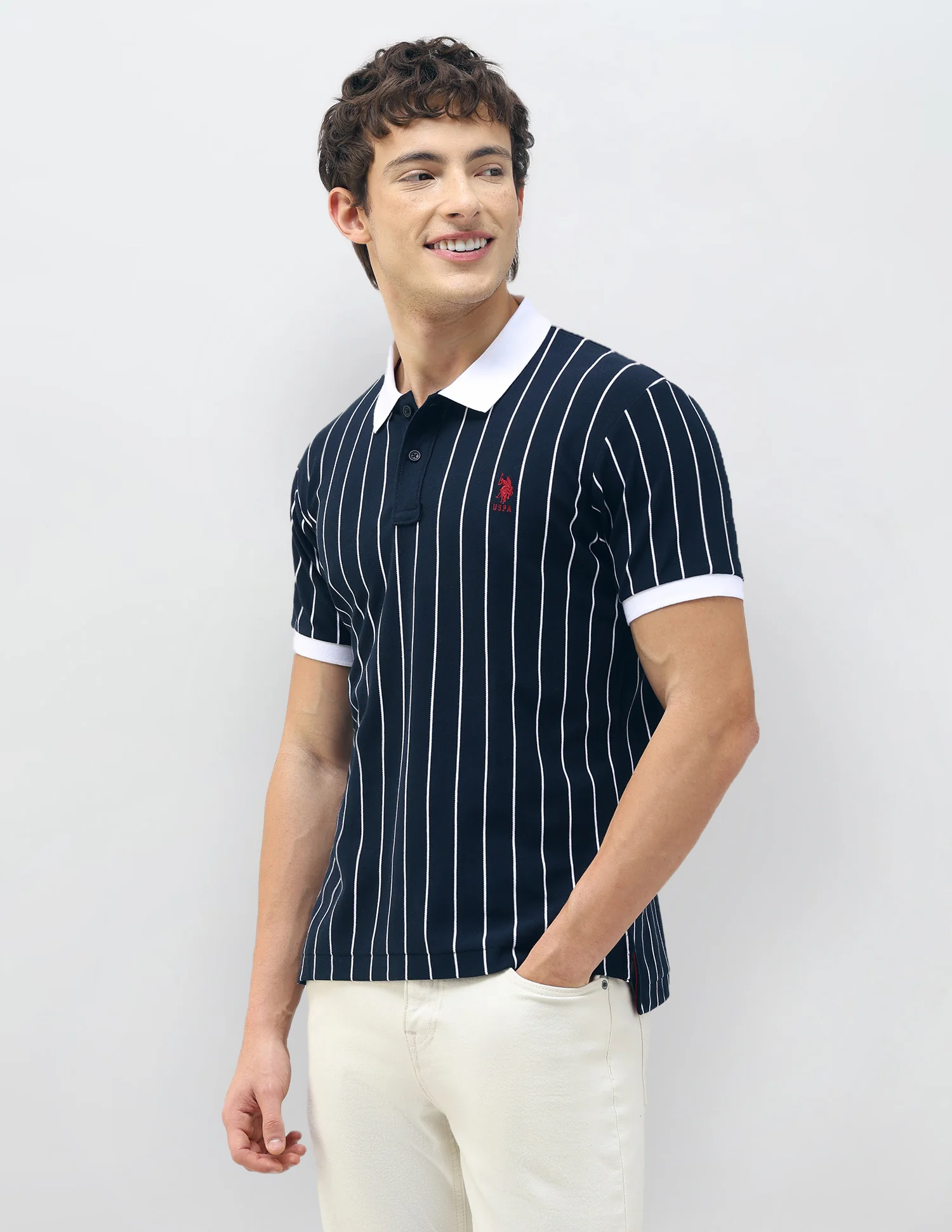 New Port Marina Vertical Striped Polo Shirt - Image 4