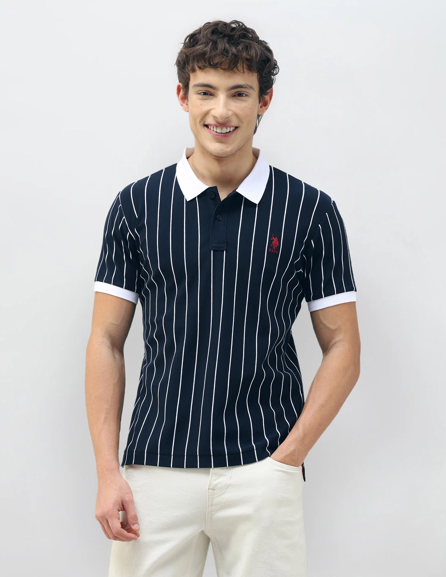 New Port Marina Vertical Striped Polo Shirt - Image 6