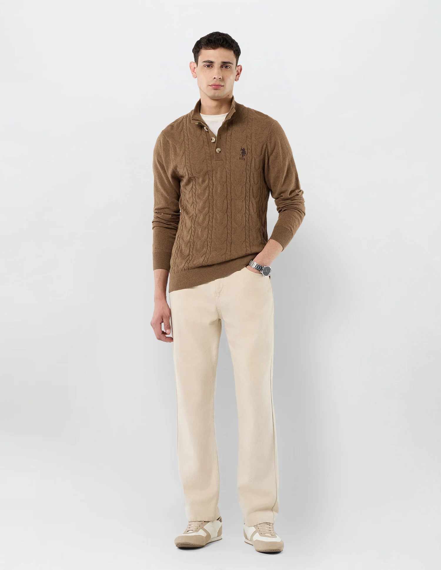 Patterned Cable Knit Regular Fit Sweater - Image 3