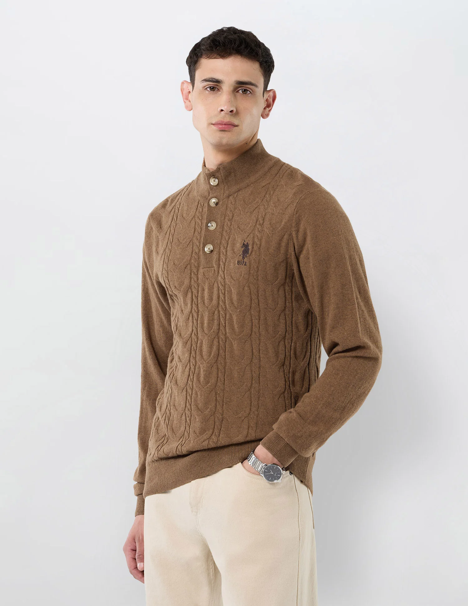 Patterned Cable Knit Regular Fit Sweater - Image 4