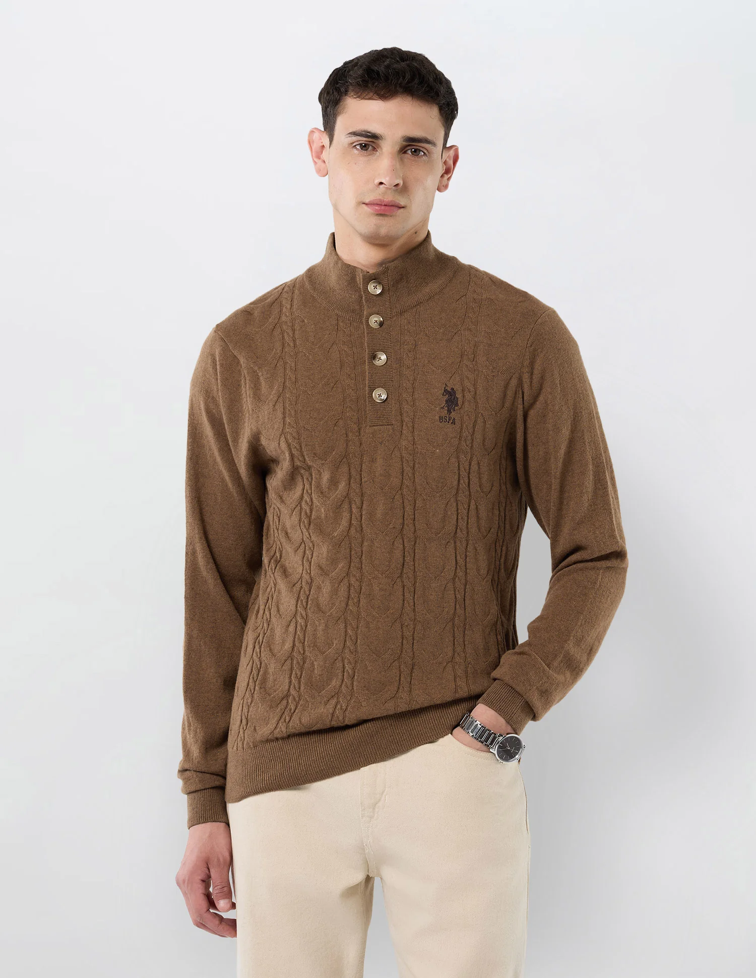 Patterned Cable Knit Regular Fit Sweater - Image 6