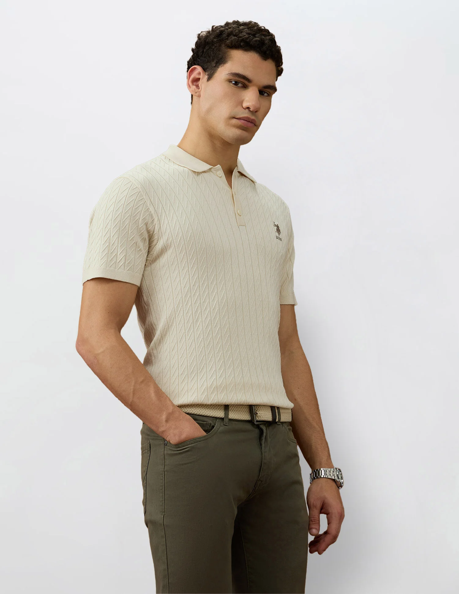 Patterned Knit Equestrian Aisle Theater Polo Shirt