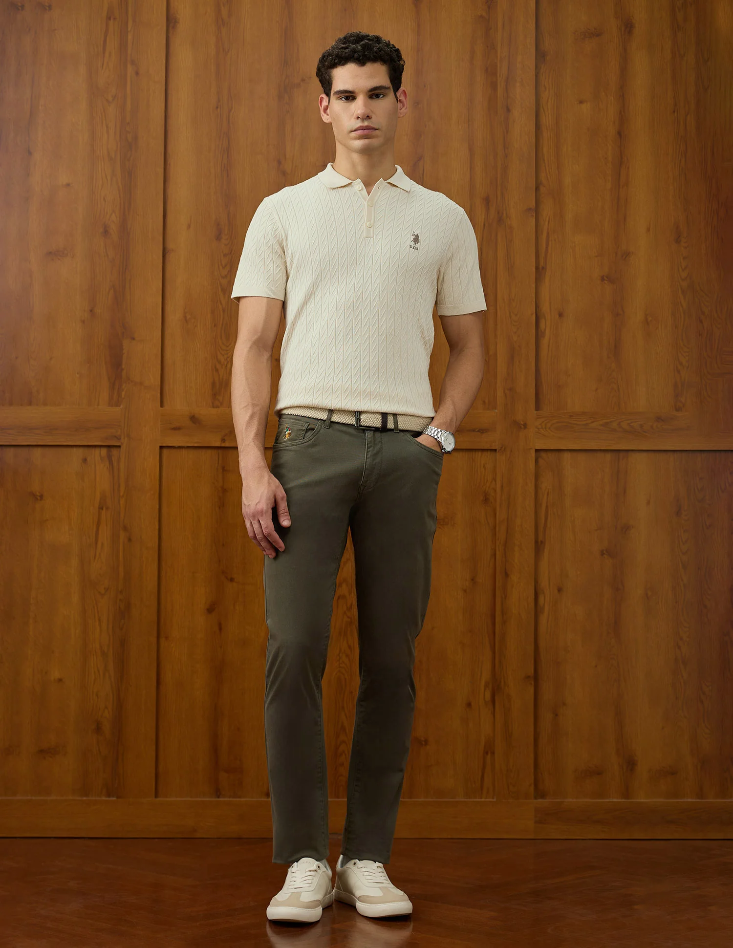 Patterned Knit Equestrian Aisle Theater Polo Shirt - Image 3