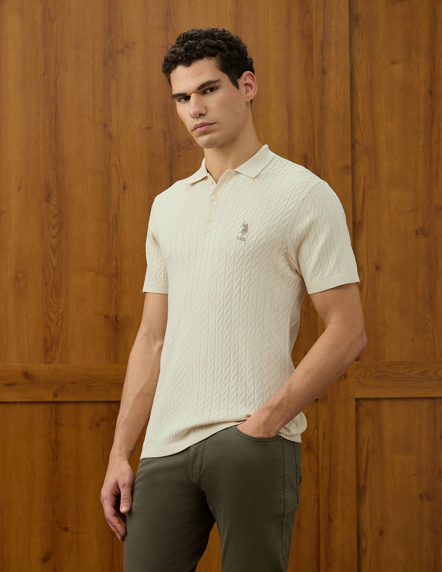 Patterned Knit Equestrian Aisle Theater Polo Shirt - Image 4