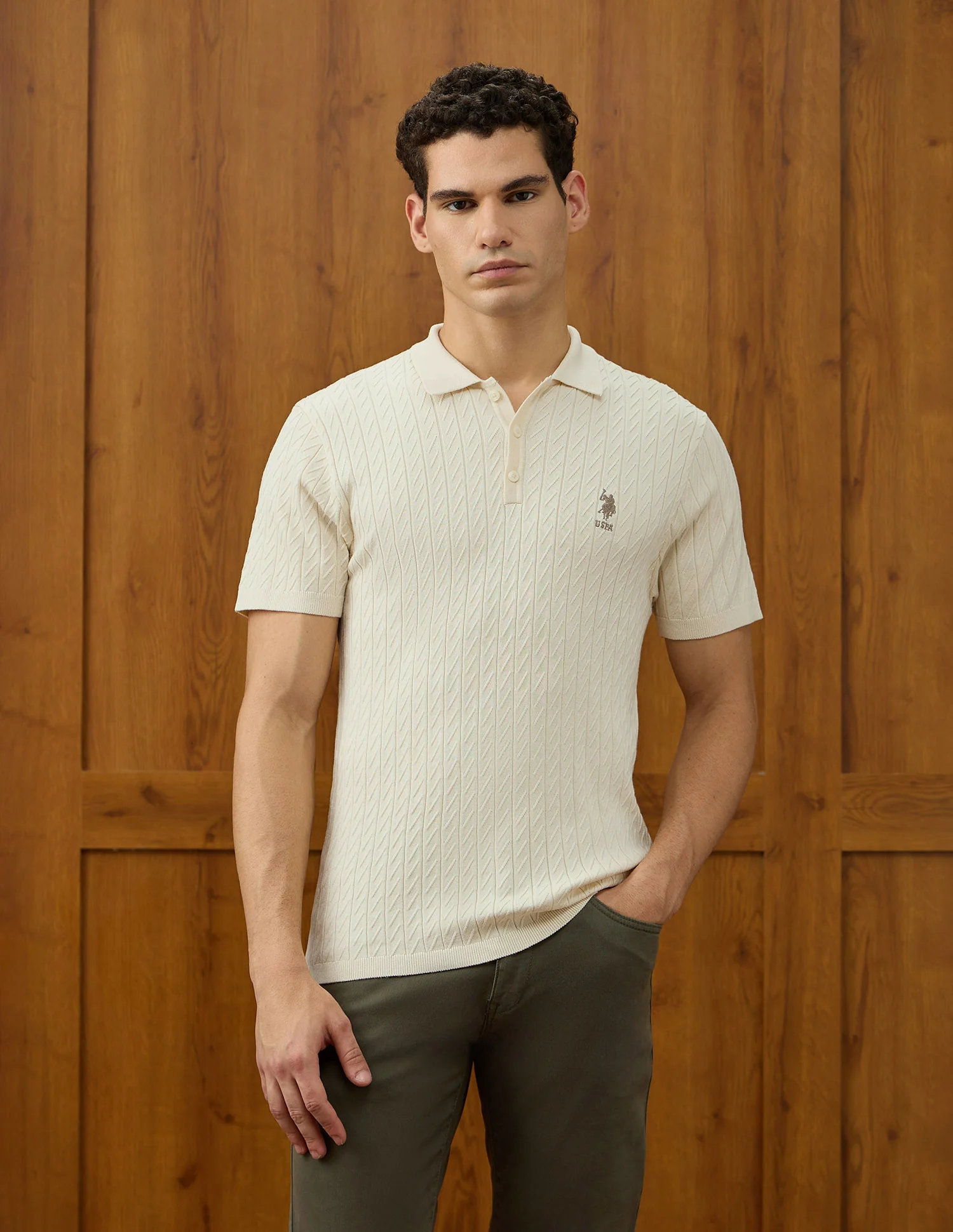 Patterned Knit Equestrian Aisle Theater Polo Shirt - Image 6