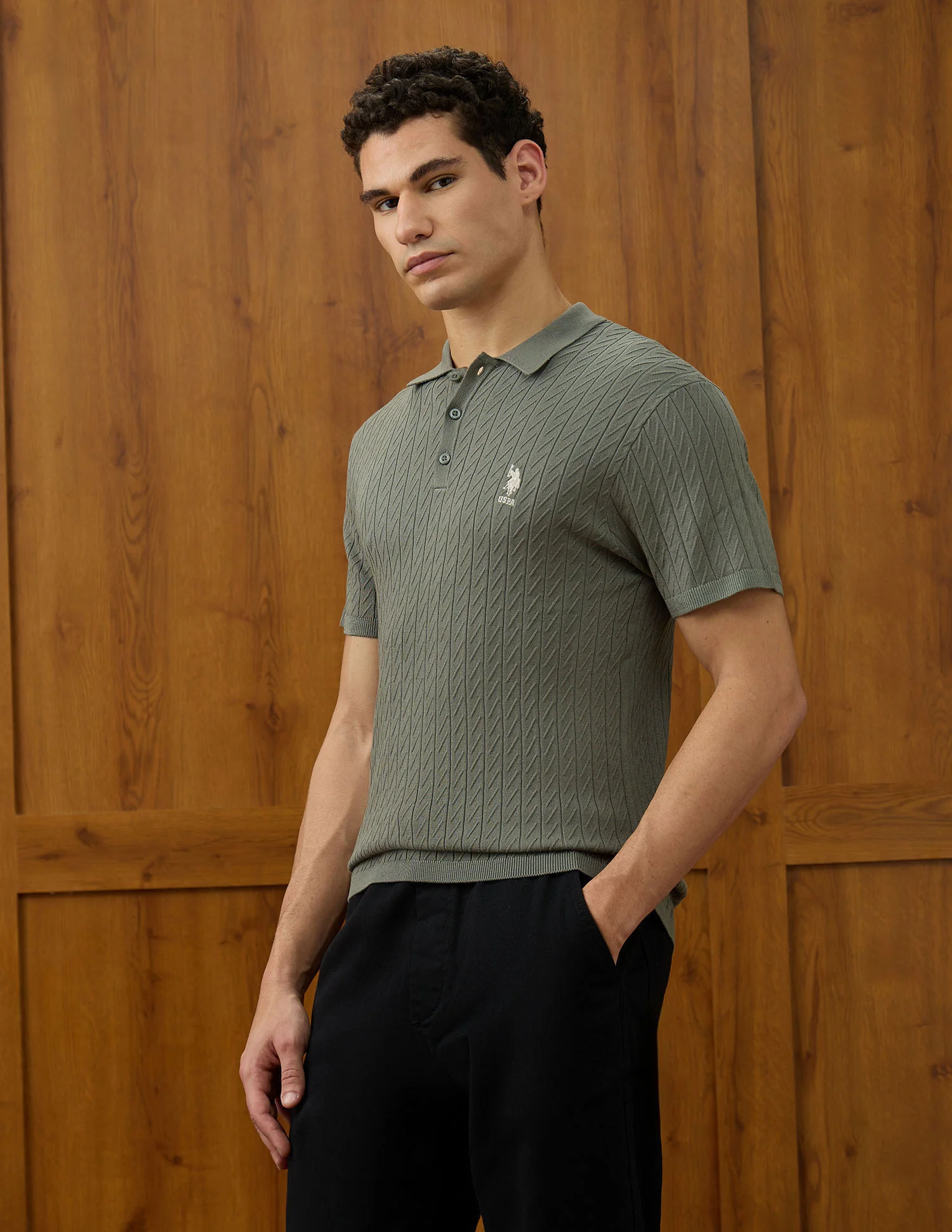 Patterned Knit Equestrian Aisle Theater Polo Shirt - Image 4