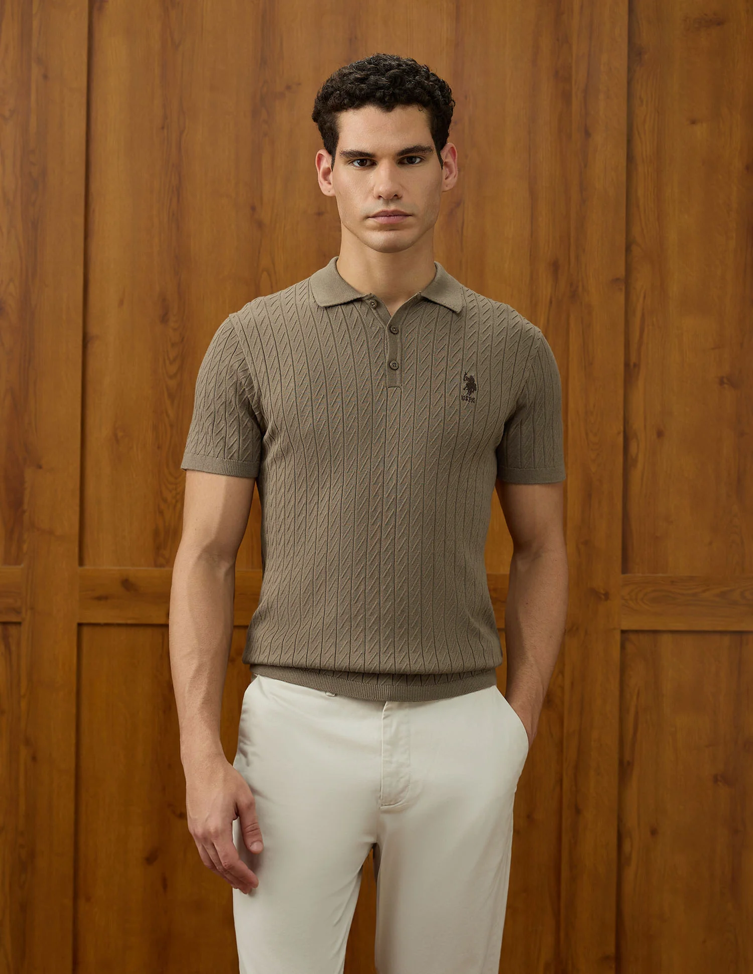 Patterned Knit Equestrian Aisle Theater Polo Shirt - Image 6