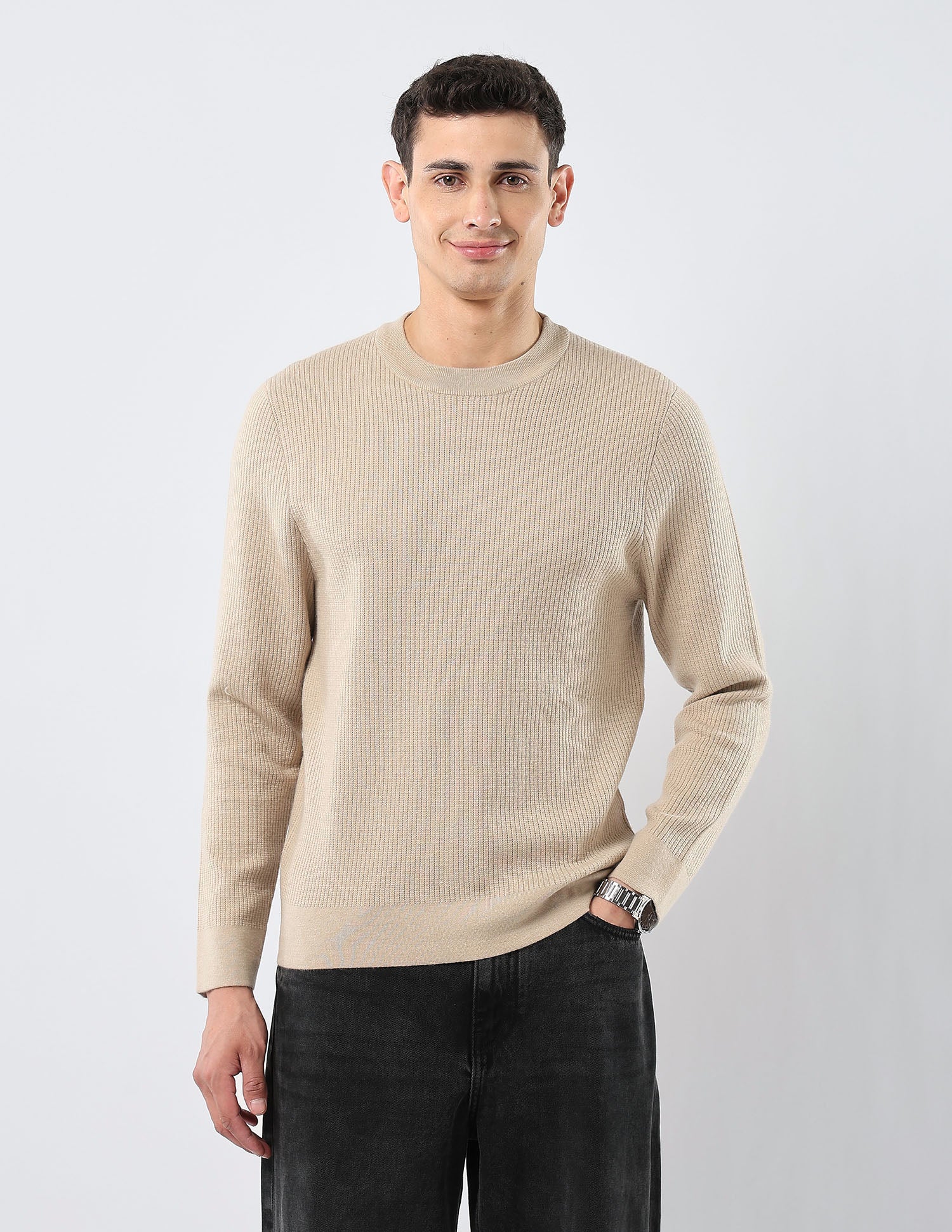 Patterned Knit Regular Fit Sweater - Image 6