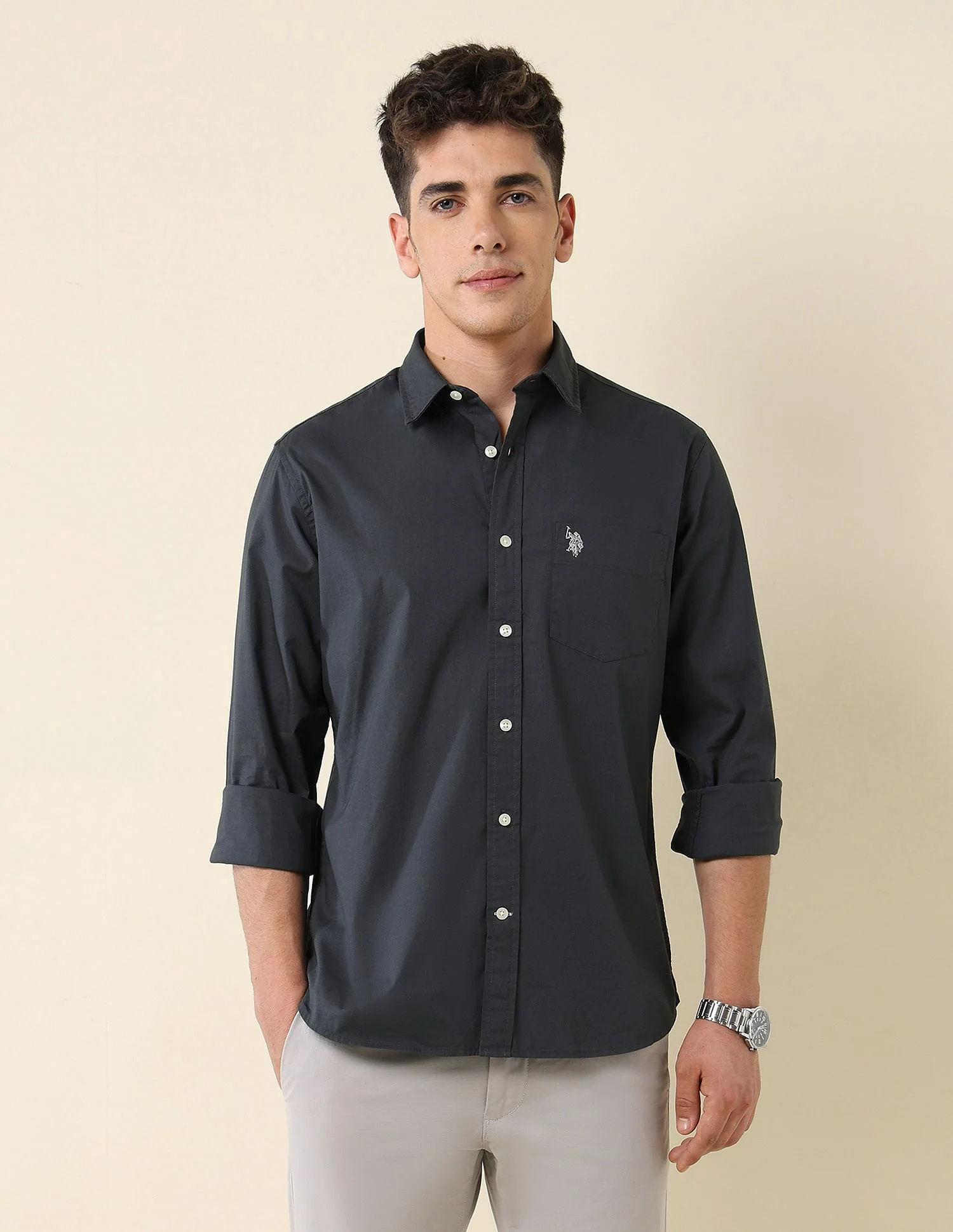 Poplin Solid Stretch Shirt