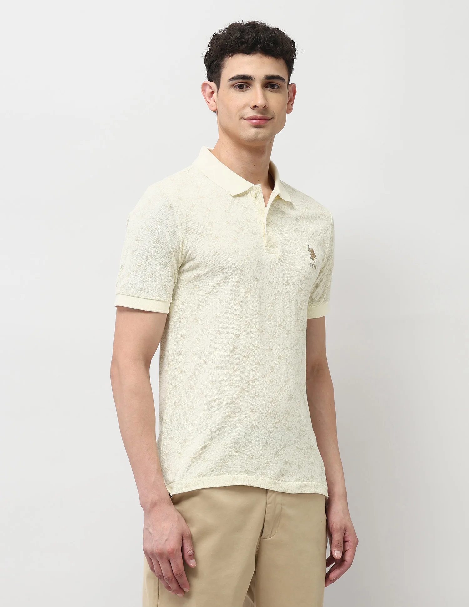 Pure Cotton Floral Printed Polo Shirt - Image 4