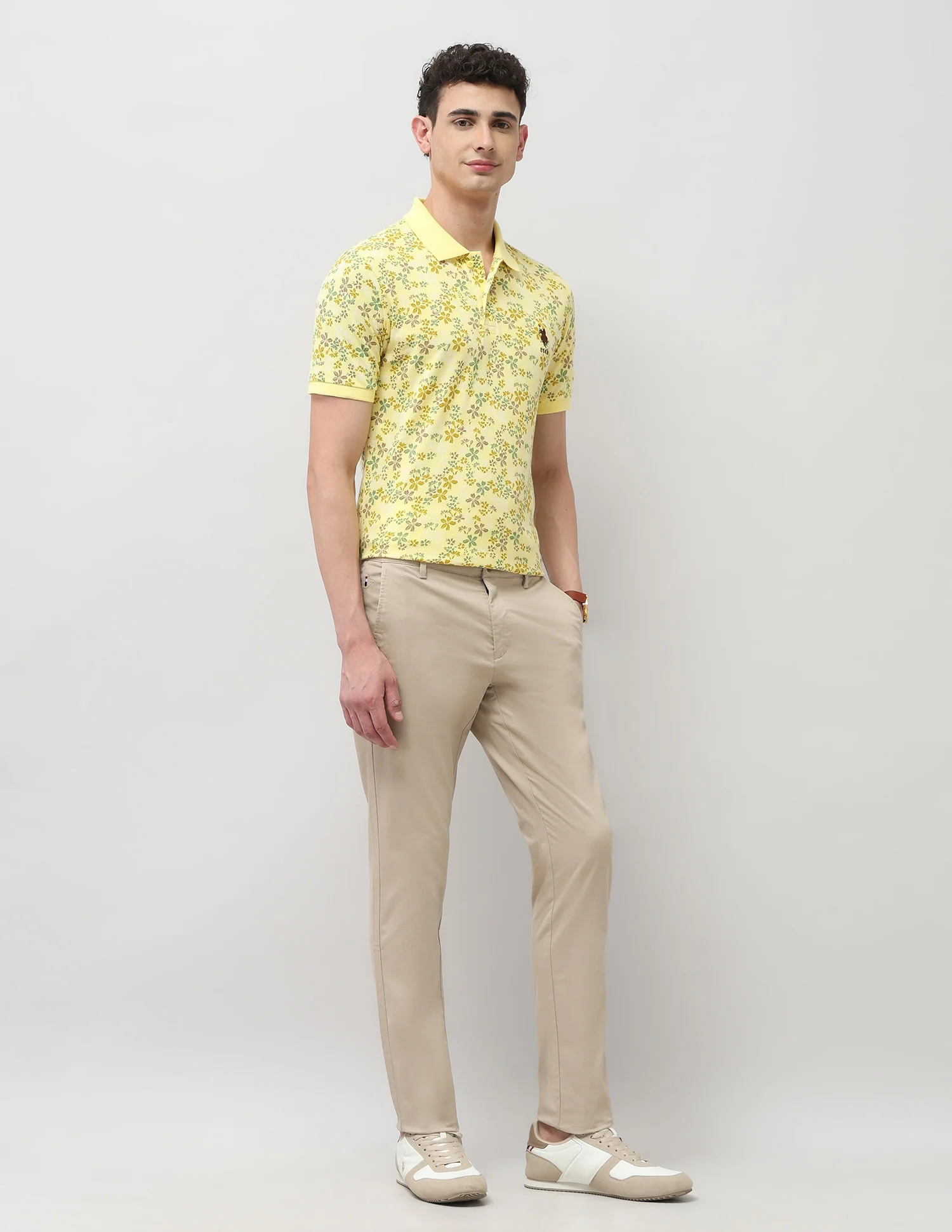 Pure Cotton Floral Printed Polo Shirt - Image 3