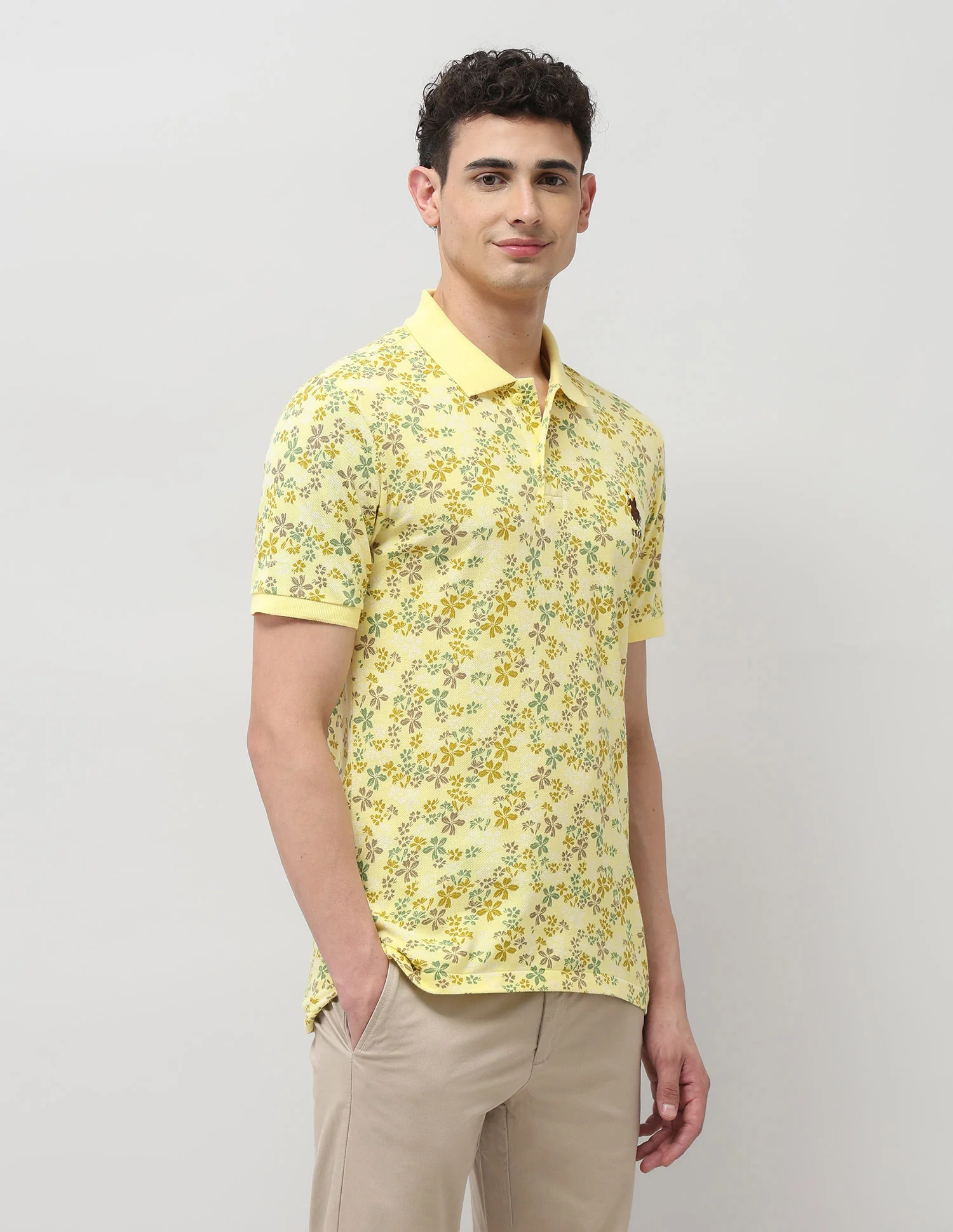 Pure Cotton Floral Printed Polo Shirt - Image 4