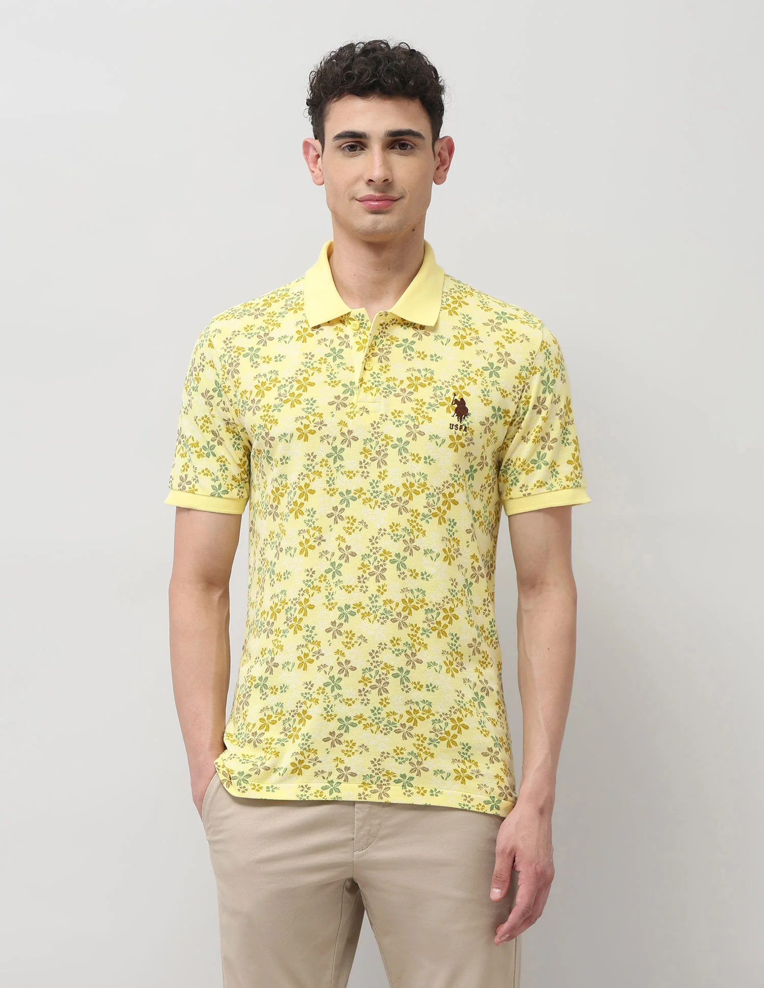 Pure Cotton Floral Printed Polo Shirt - Image 6