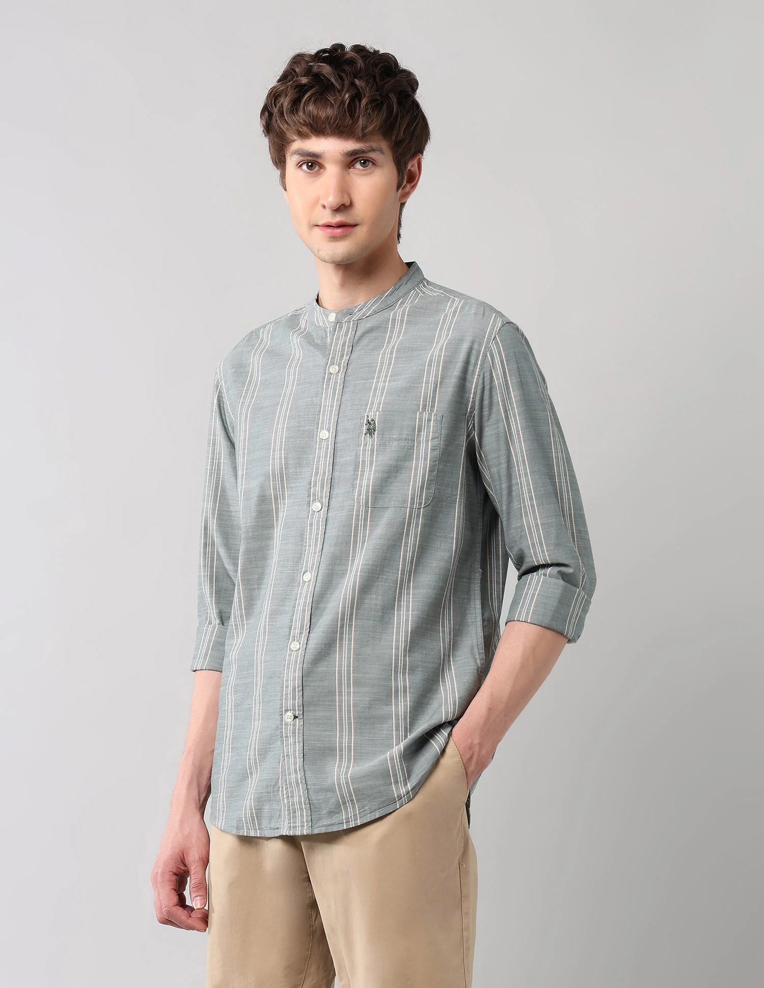 Pure Cotton Regular Fit Mandarin Shirt - Image 4