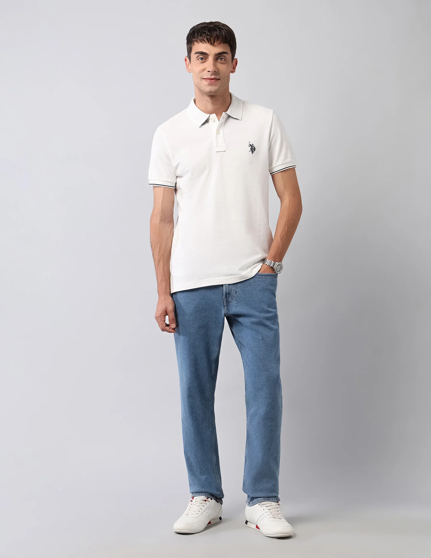 Pure Cotton Solid Polo Shirt - Image 3