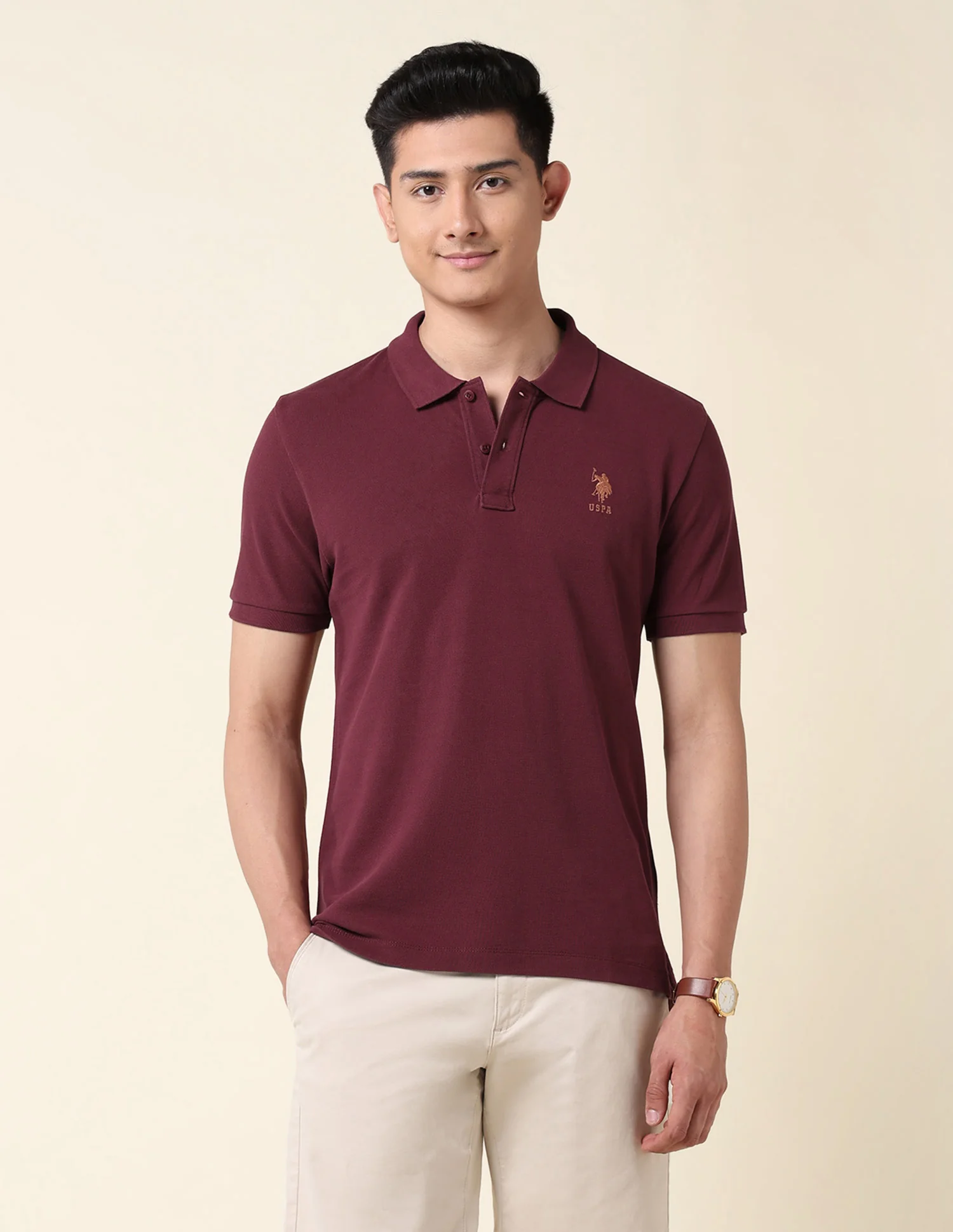 Pure Cotton Solid Polo Shirt