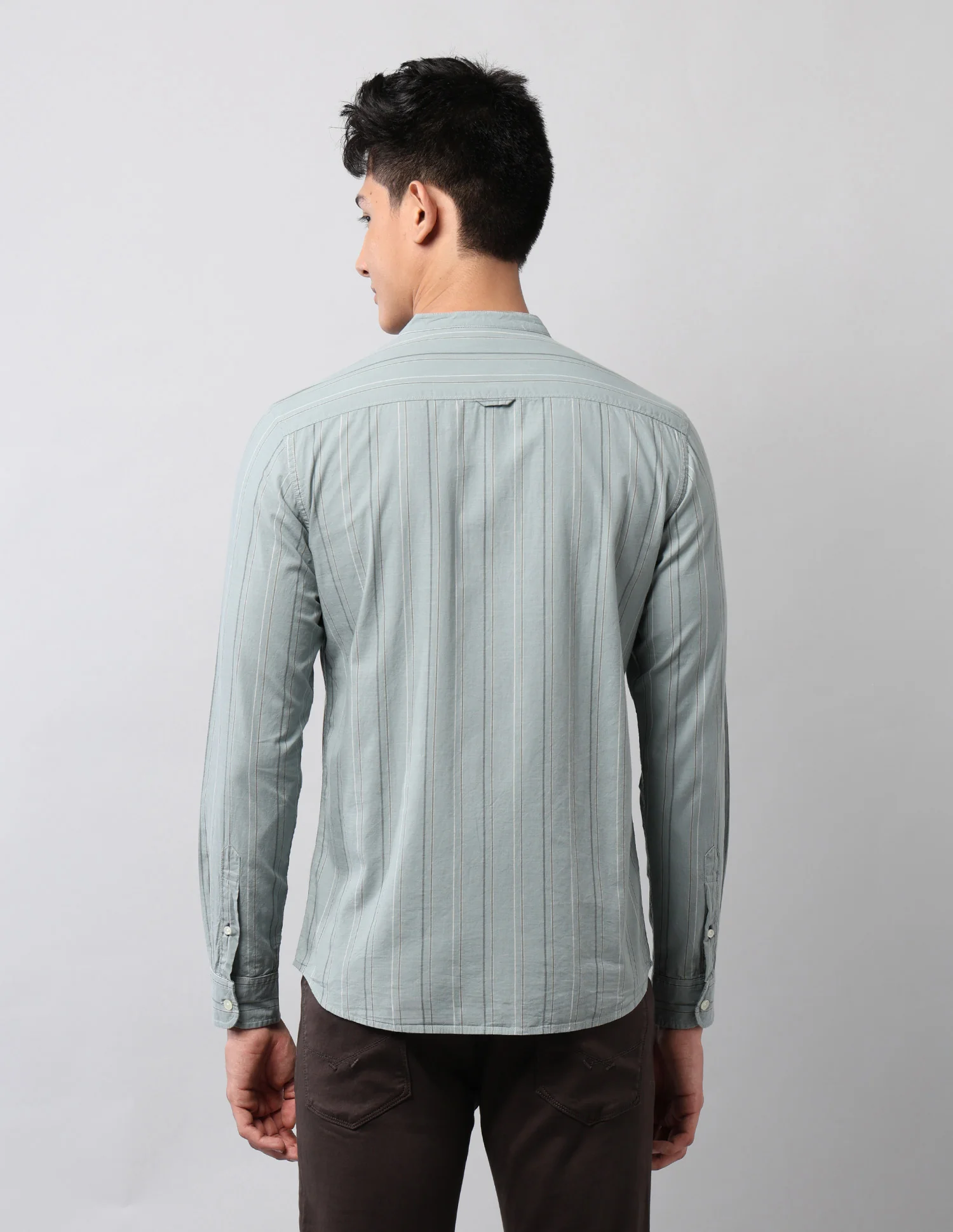 Pure Cotton Vertical Striped Mandarin Shirt - Image 5