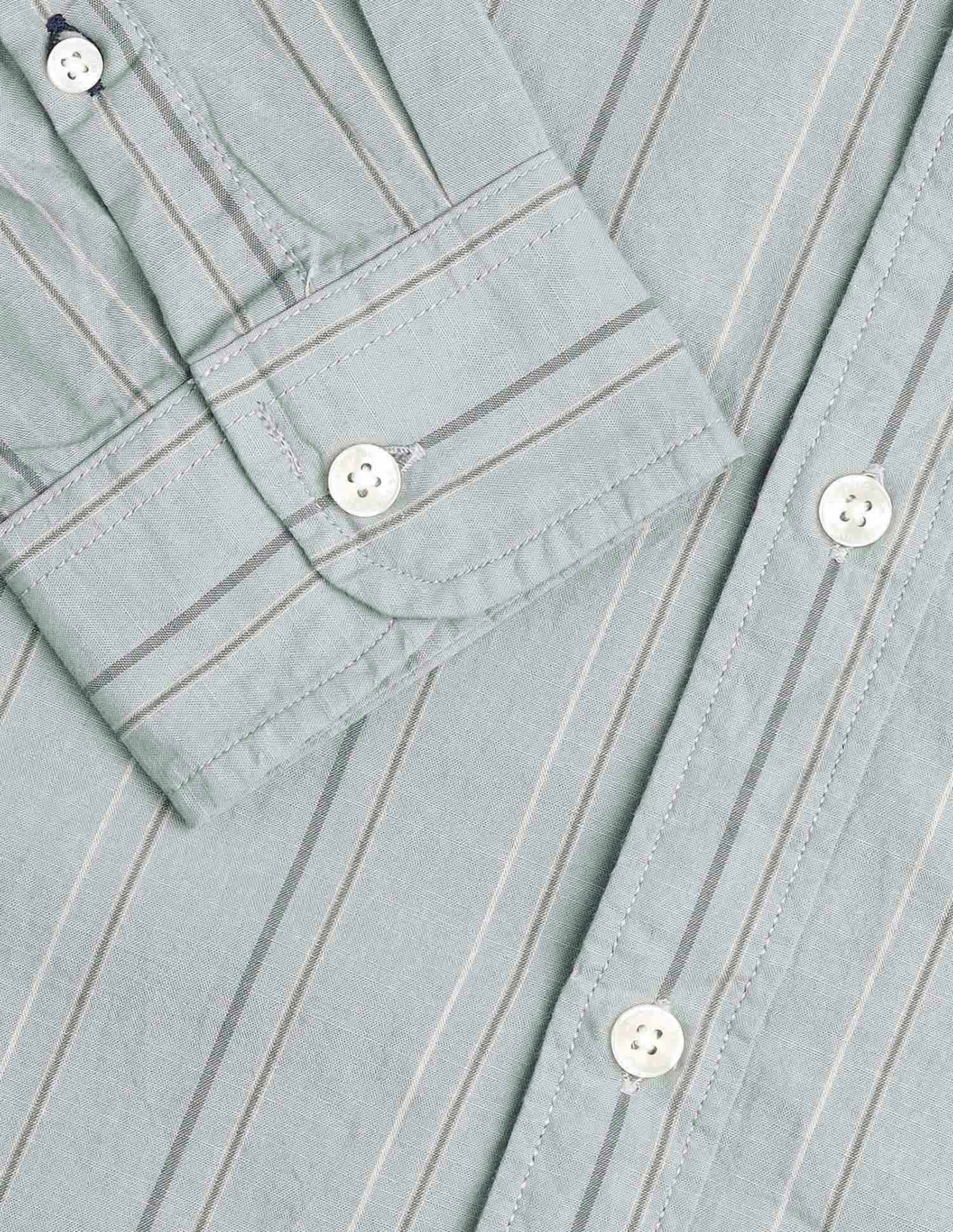 Pure Cotton Vertical Striped Mandarin Shirt - Image 8