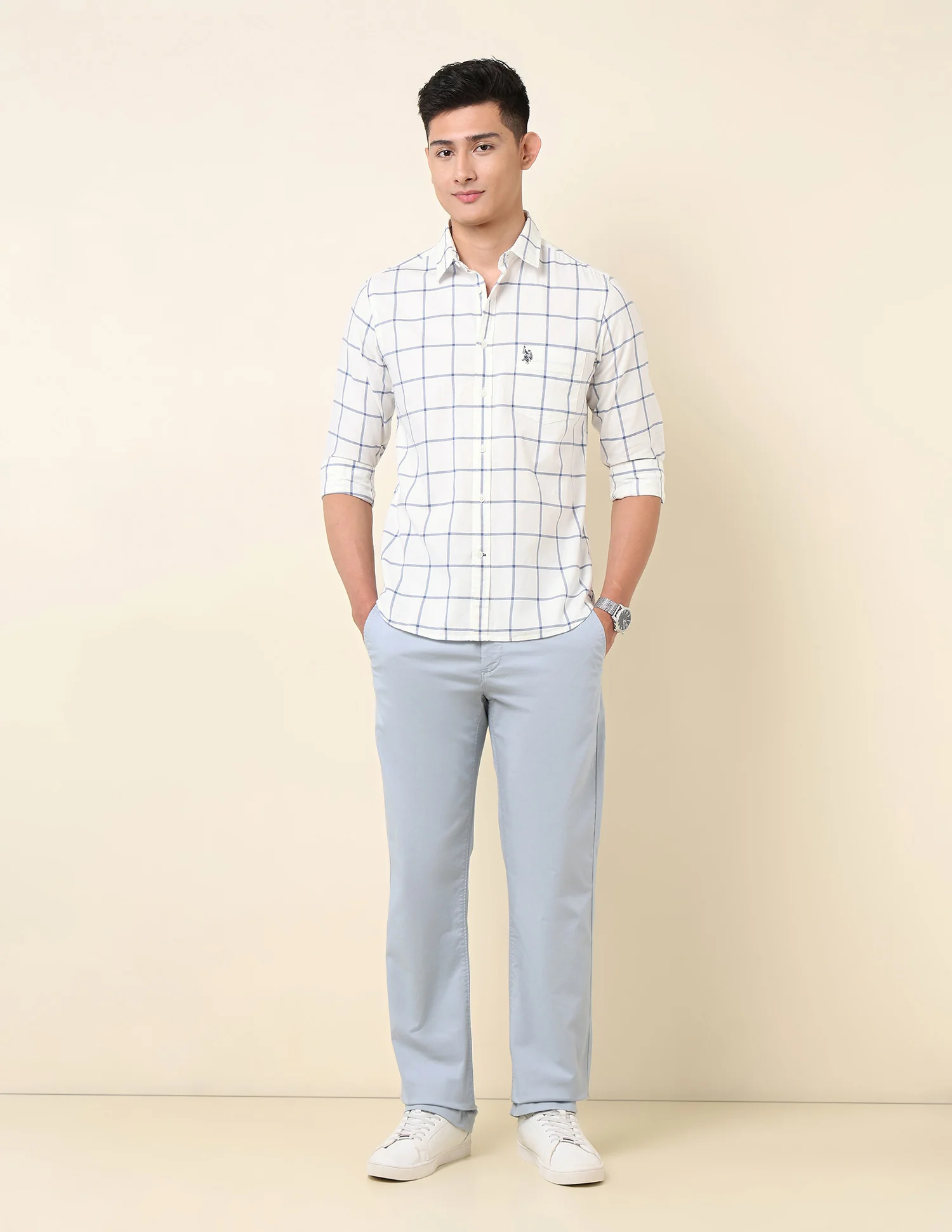 Pure Cotton Windowpane Checked Shirt - Image 3