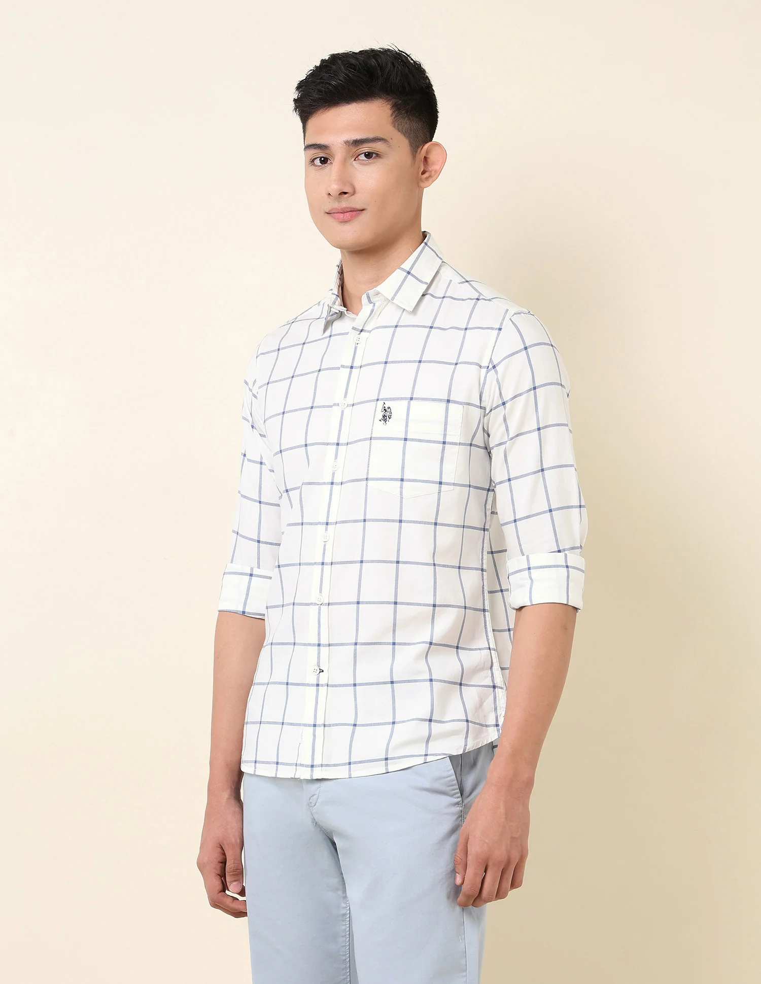 Pure Cotton Windowpane Checked Shirt - Image 4