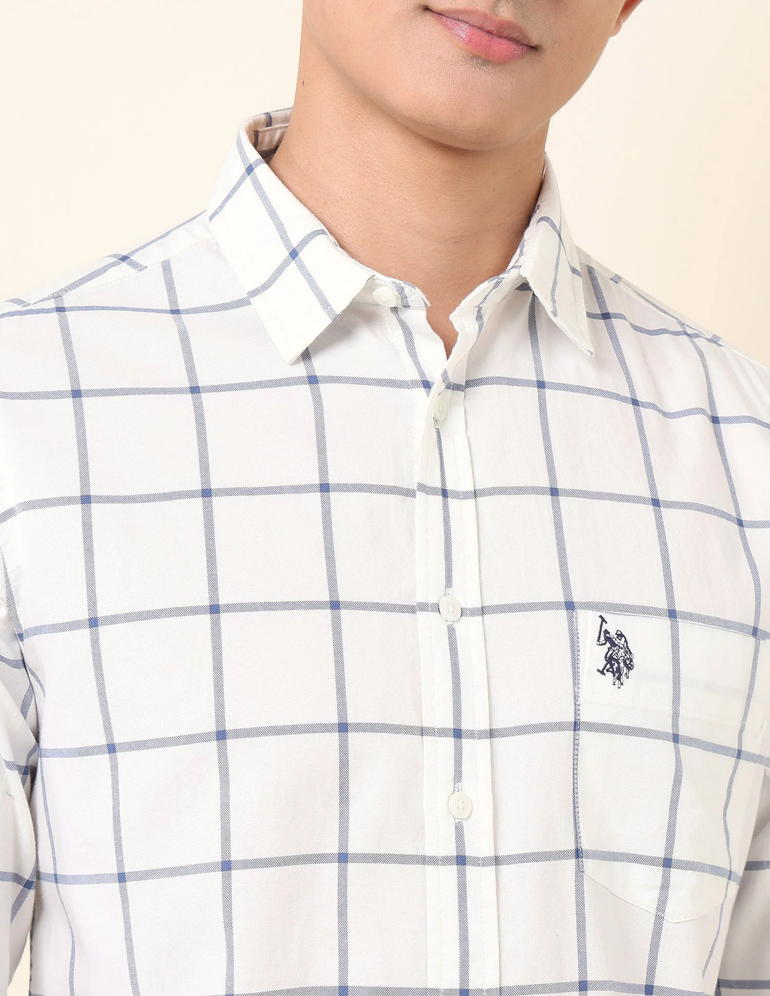 Pure Cotton Windowpane Checked Shirt - Image 7