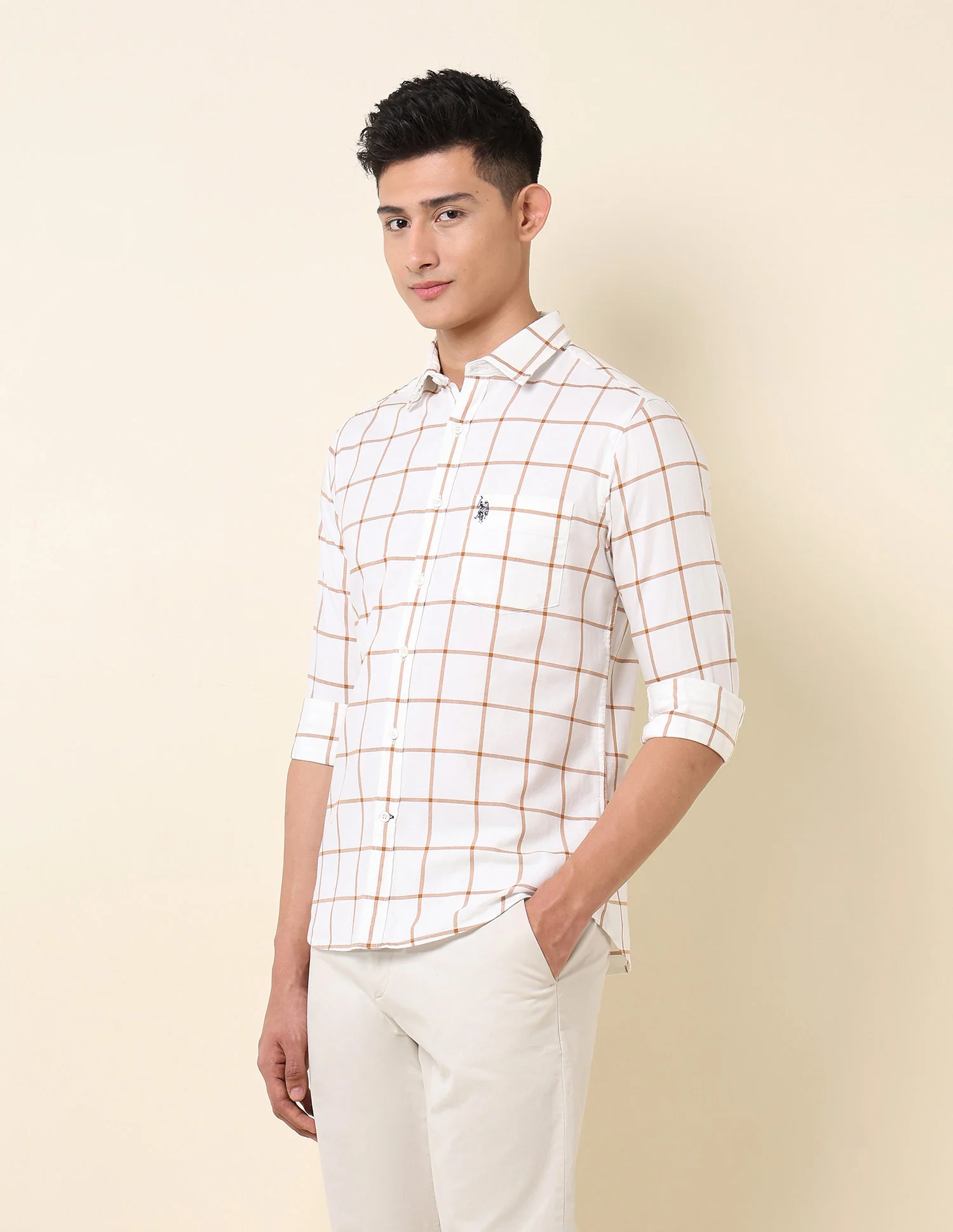 Pure Cotton Windowpane Checked Shirt - Image 4
