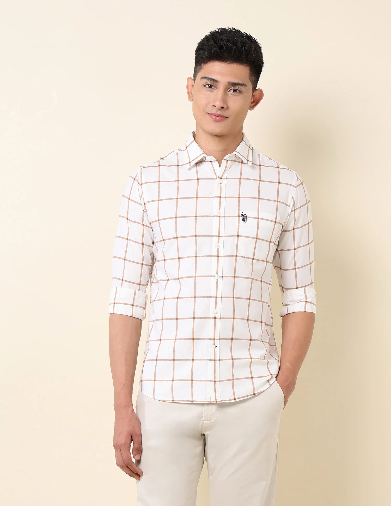 Pure Cotton Windowpane Checked Shirt - Image 6