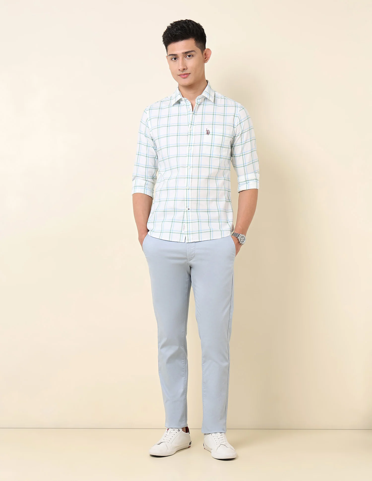 Pure Cotton Windowpane Checked Shirt - Image 3