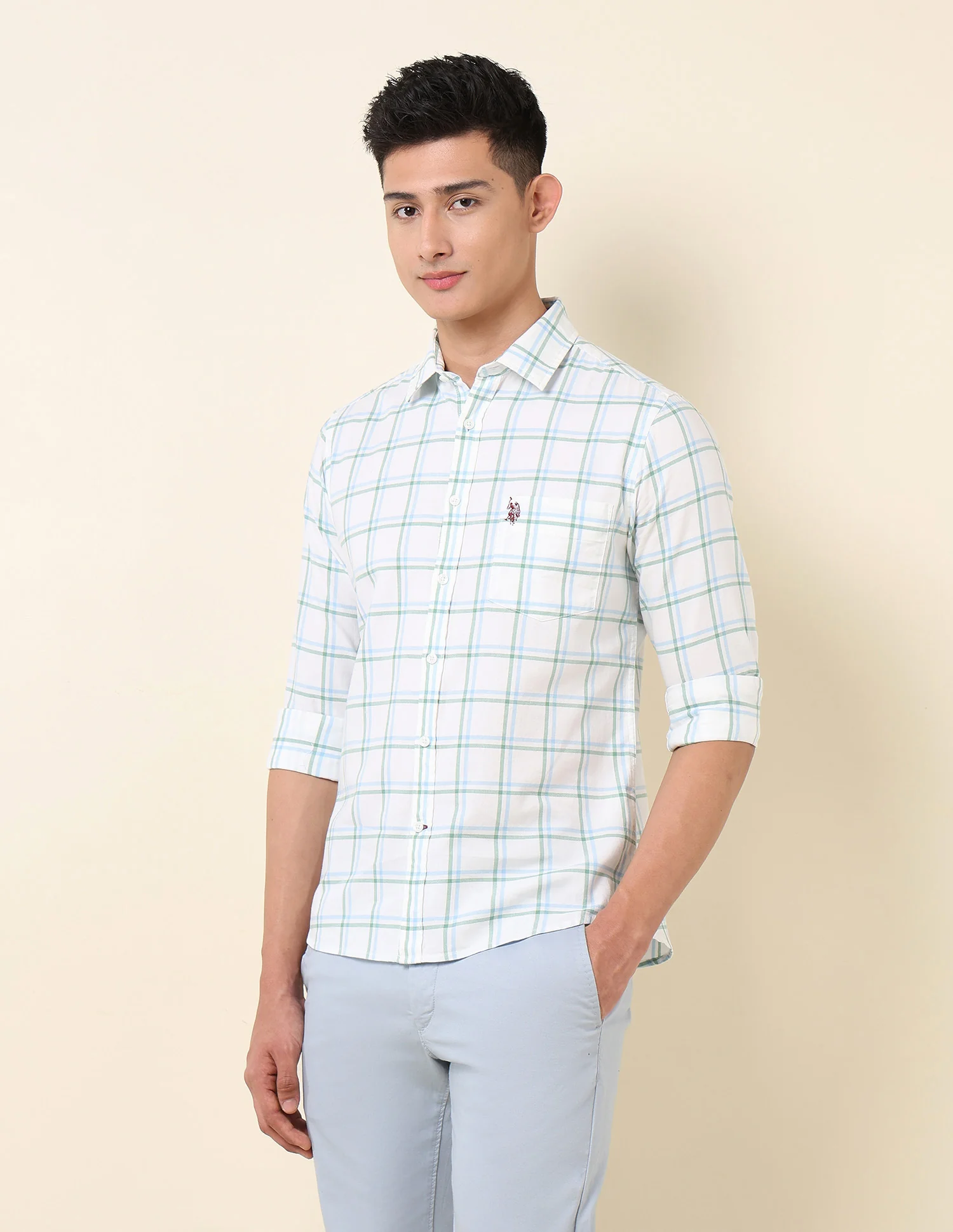 Pure Cotton Windowpane Checked Shirt - Image 4