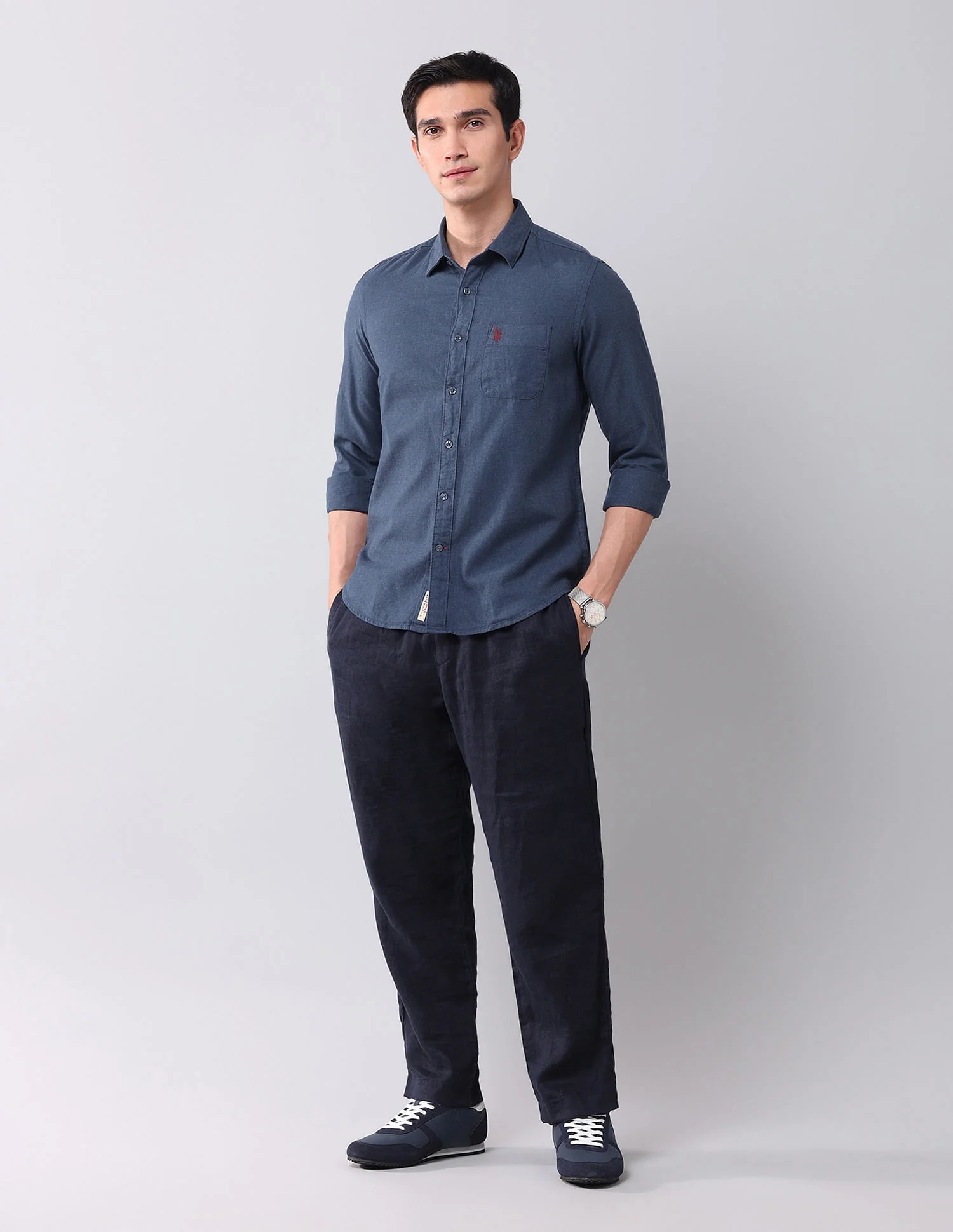 Regular Fit Chambray Solid Shirt - Image 3