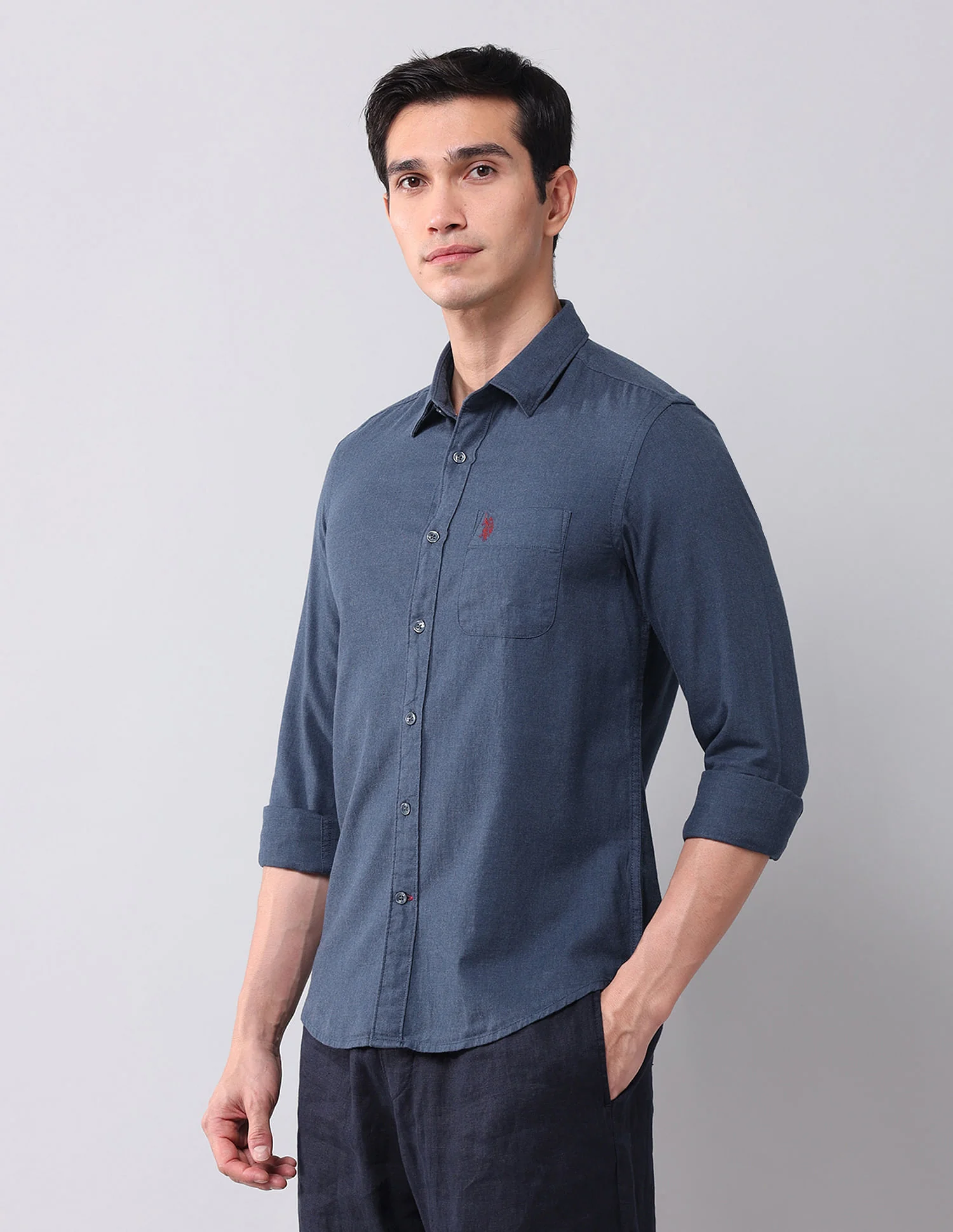 Regular Fit Chambray Solid Shirt - Image 4