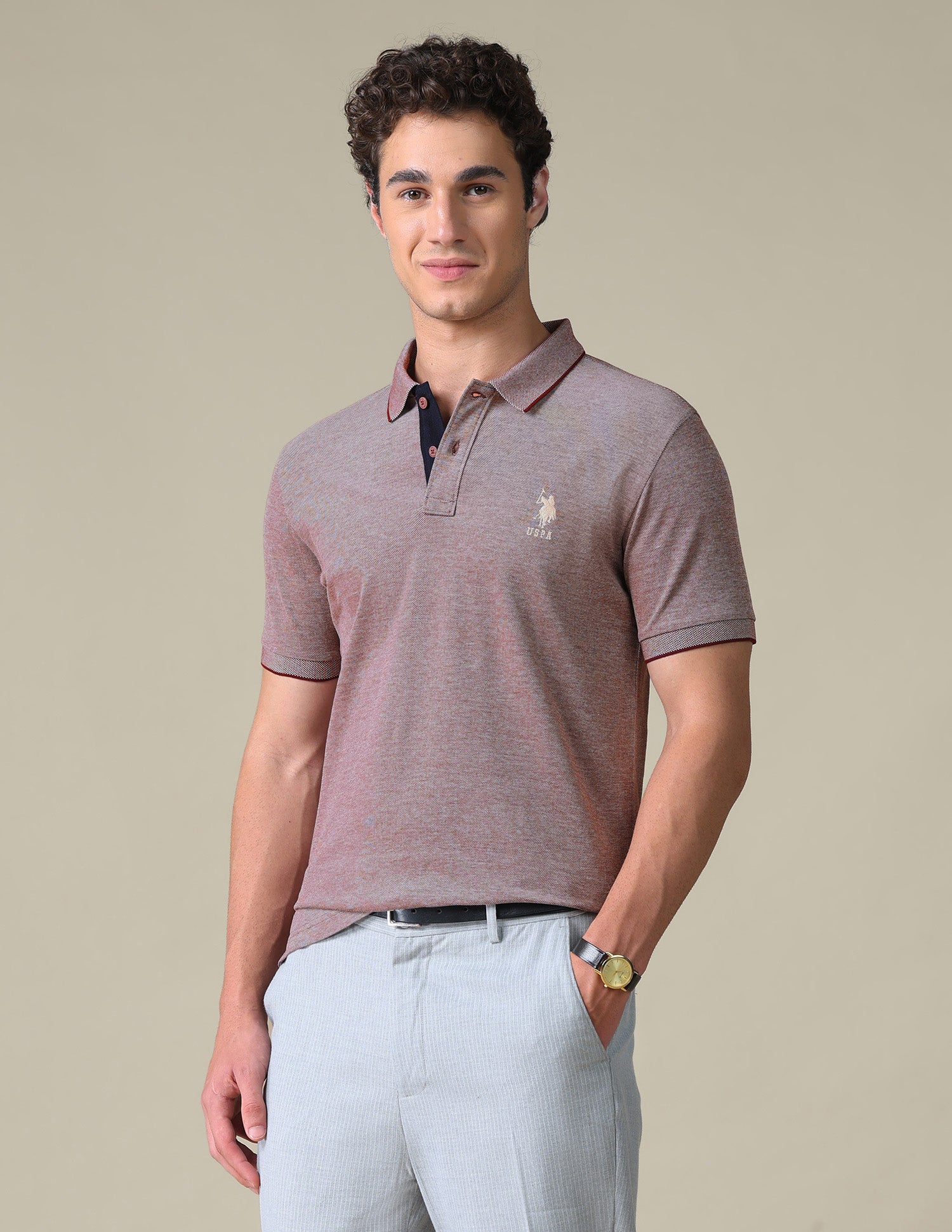 Regular Fit Heathered Polo Shirt