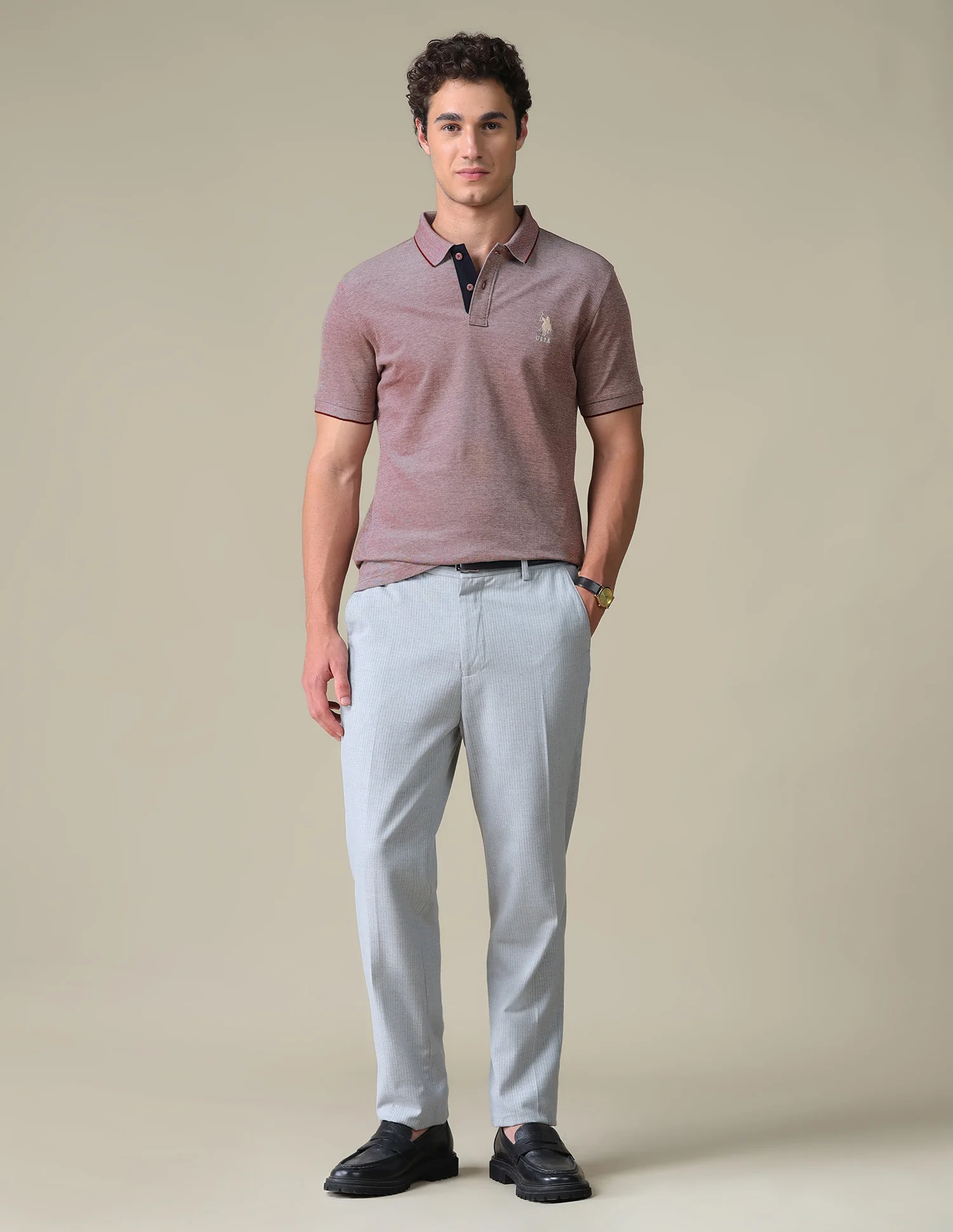 Regular Fit Heathered Polo Shirt - Image 3