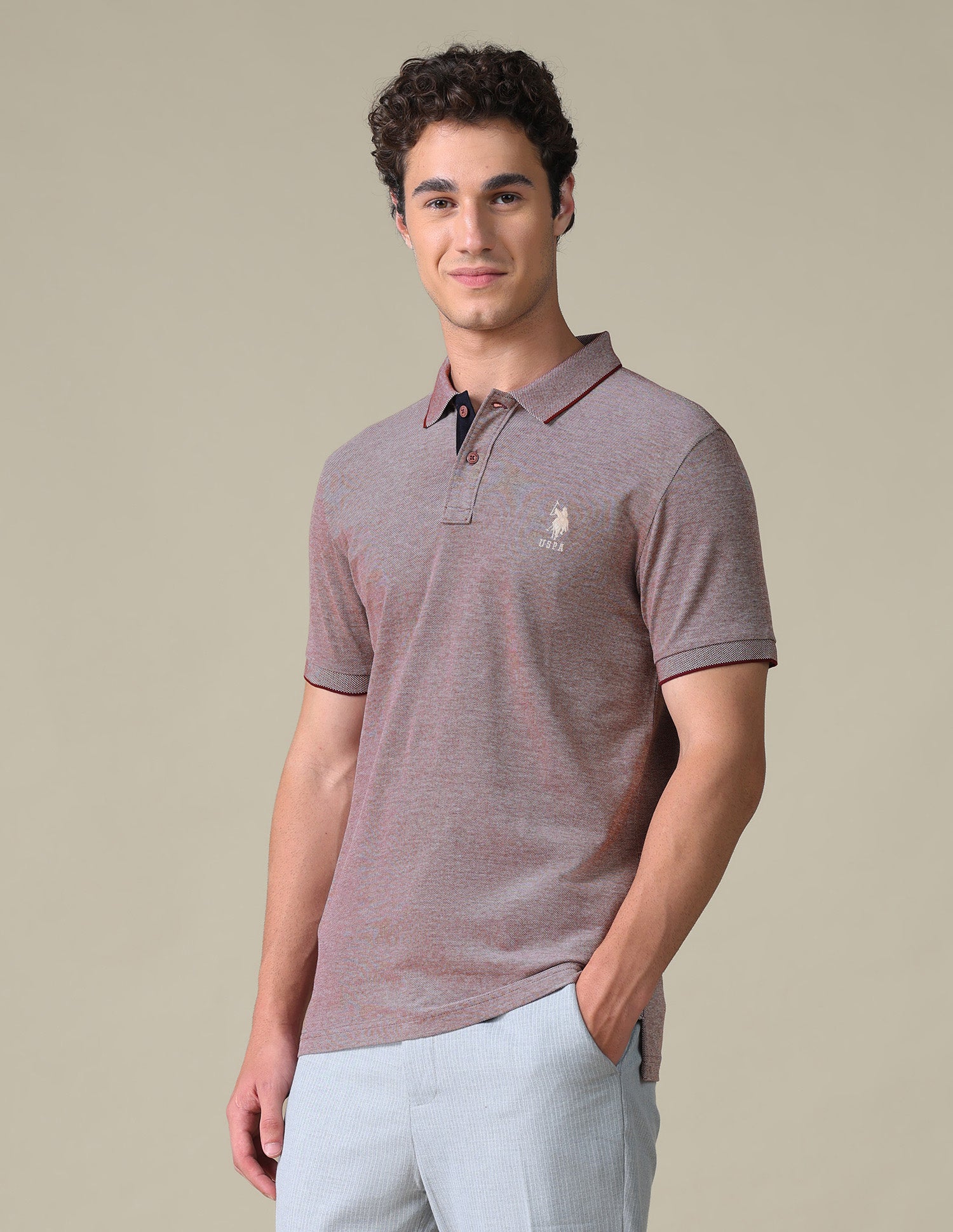 Regular Fit Heathered Polo Shirt - Image 4