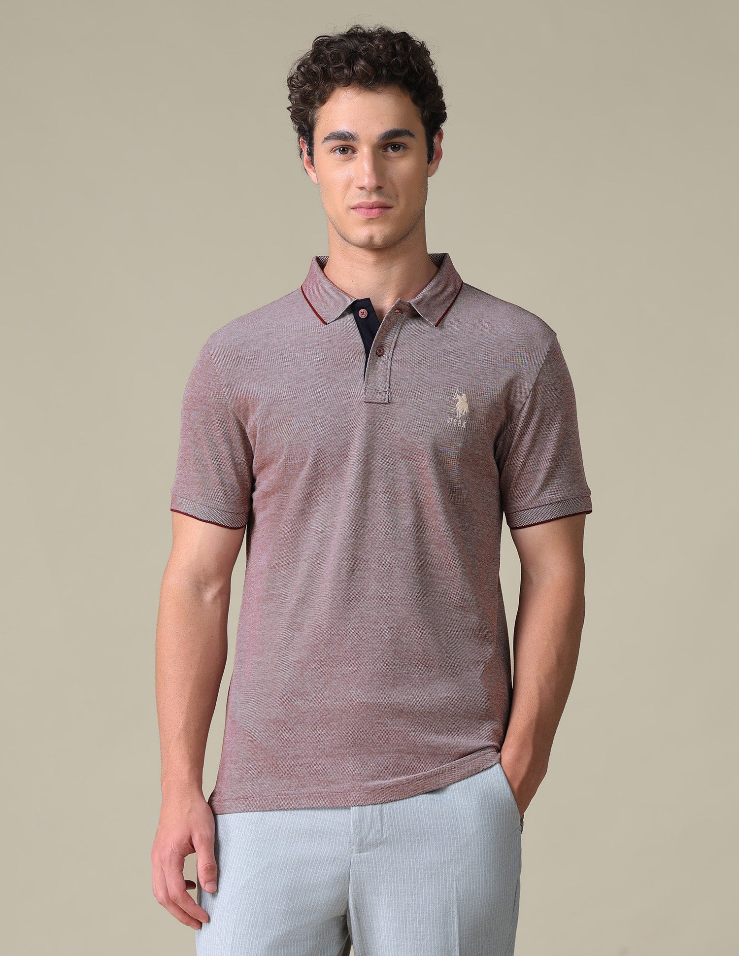 Regular Fit Heathered Polo Shirt - Image 6