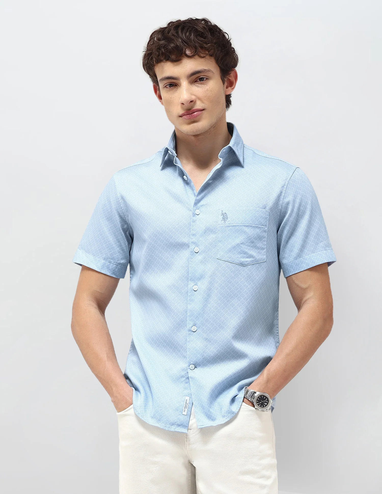 Regular Fit Self Design Geometric Shirt