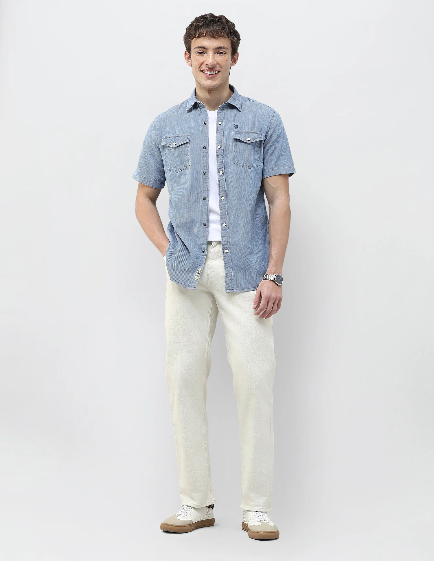 Regular Fit Self Design Vertical Striped Shirt - Image 3