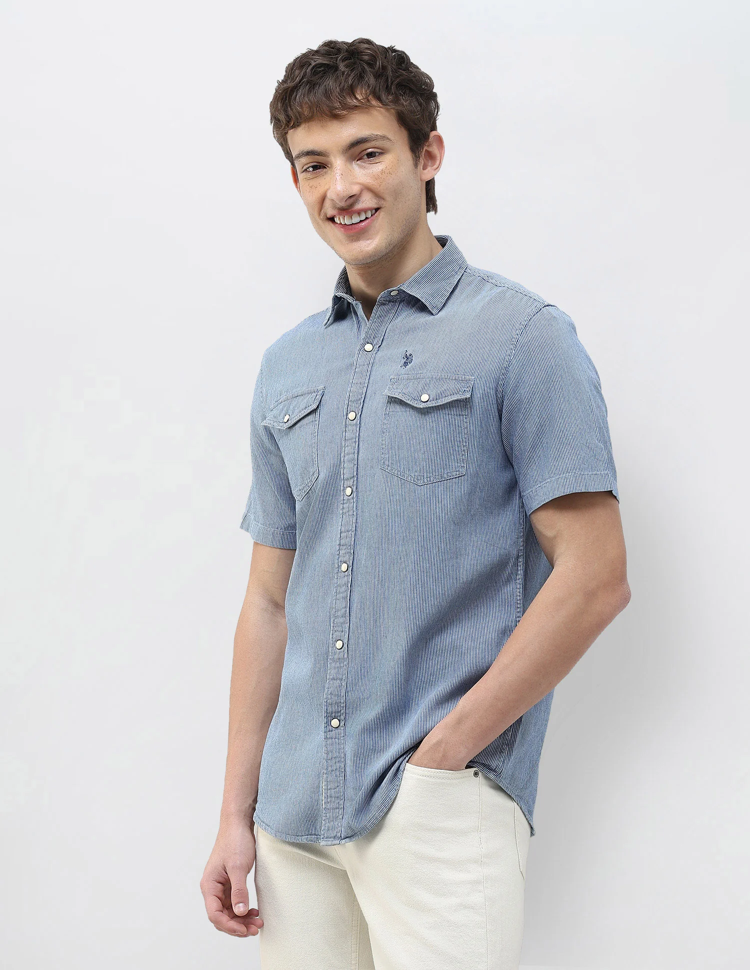 Regular Fit Self Design Vertical Striped Shirt - Image 4