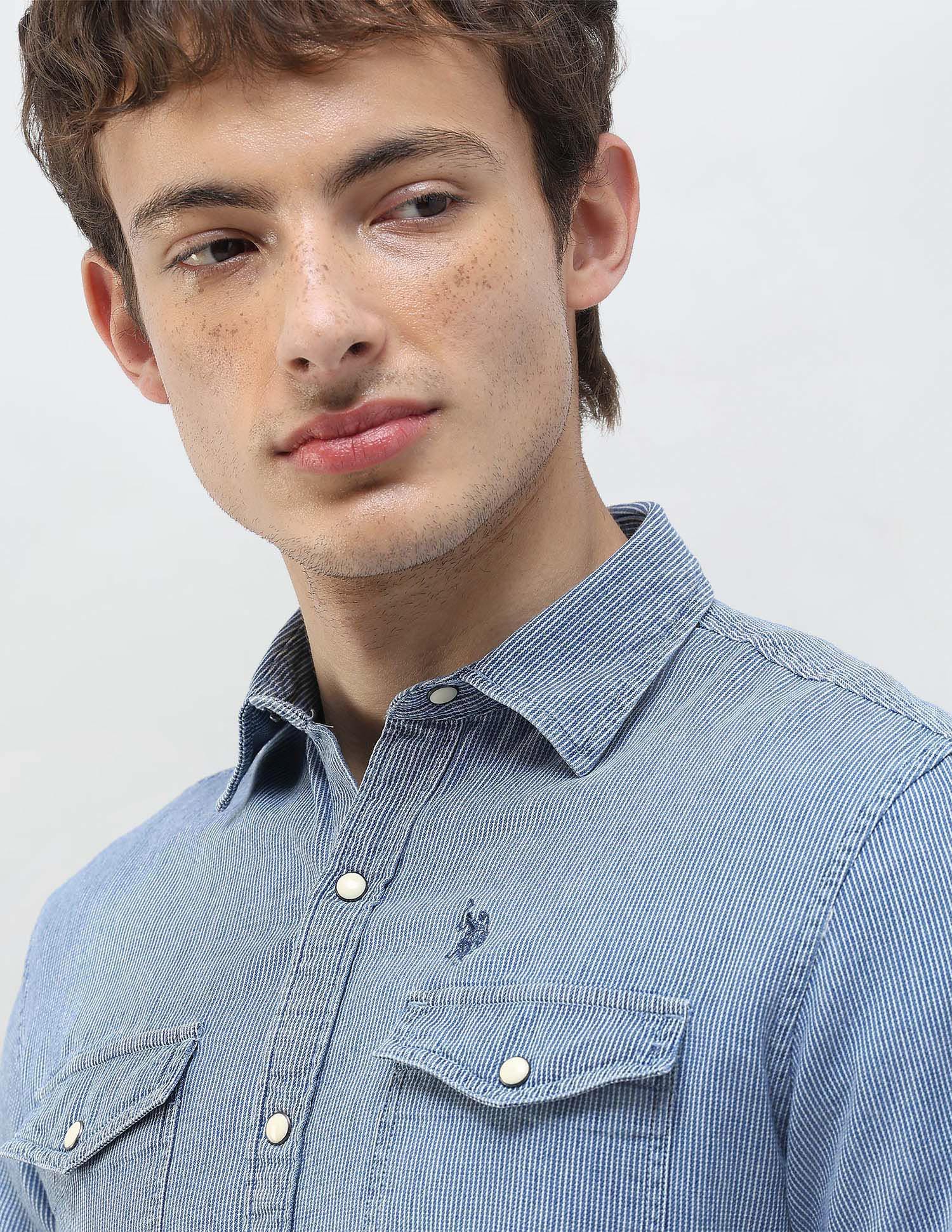 Regular Fit Self Design Vertical Striped Shirt - Image 7